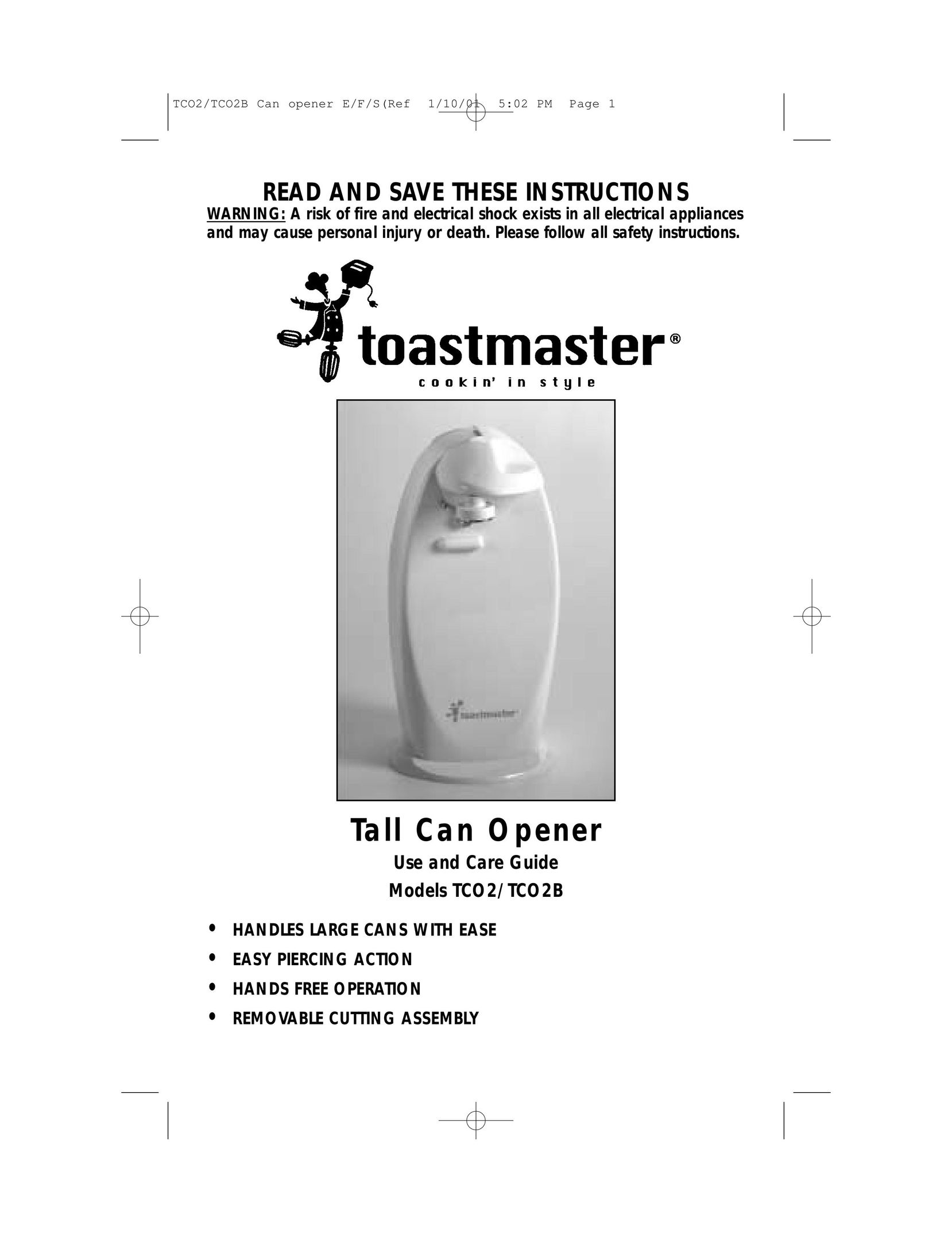Toastmaster TCO2B Can Opener User Manual