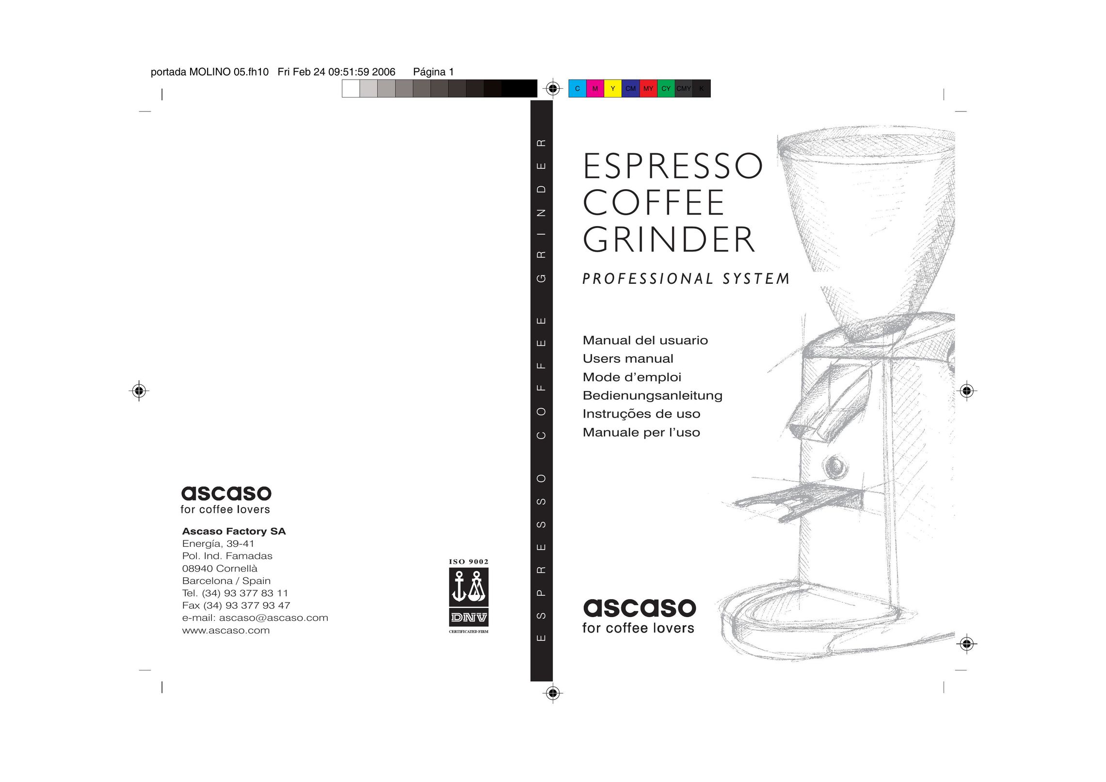 Ascaso Factory ESPRESSO COFFEE GRINDER Coffee Grinder User Manual