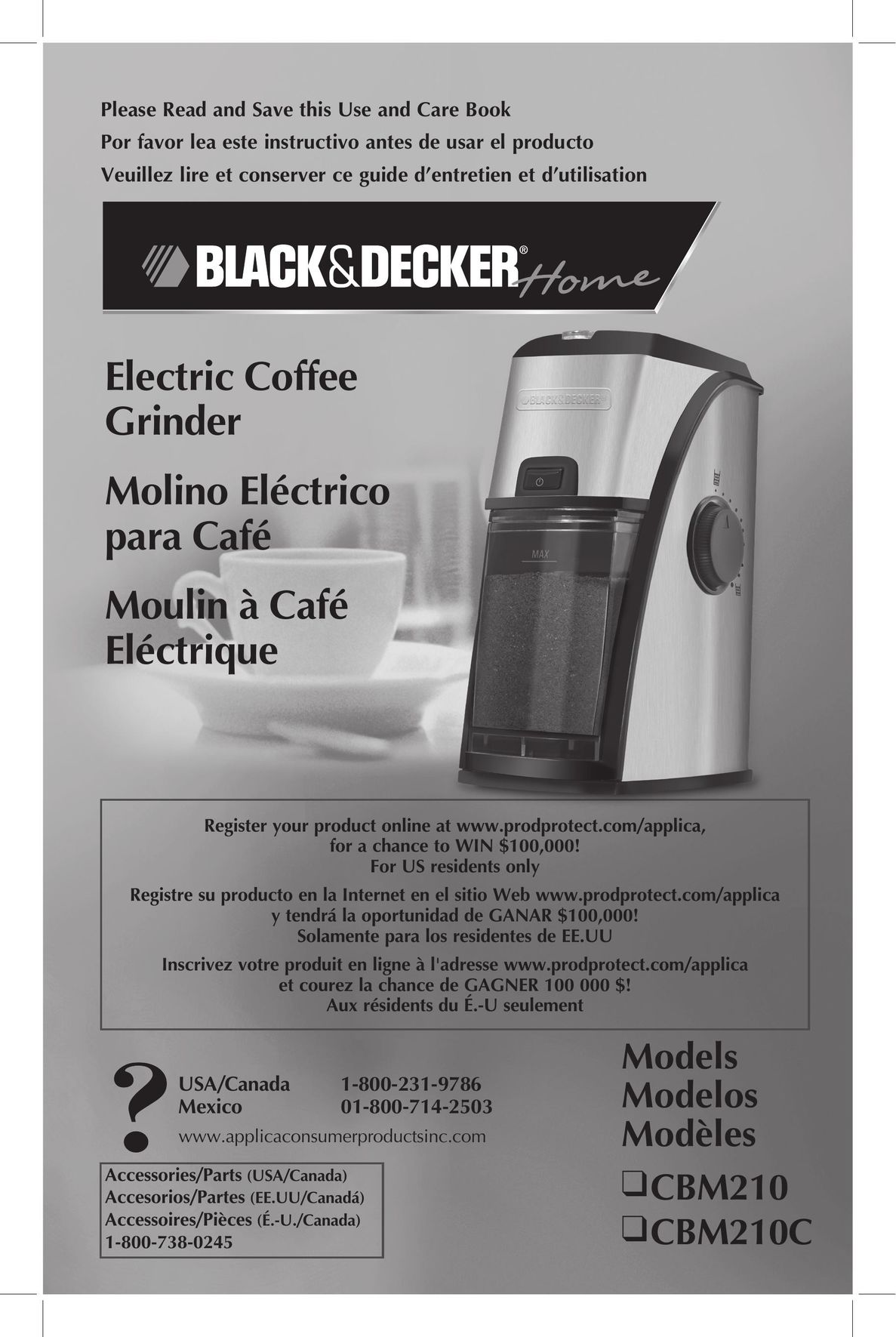 Black & Decker CBM210C Coffee Grinder User Manual