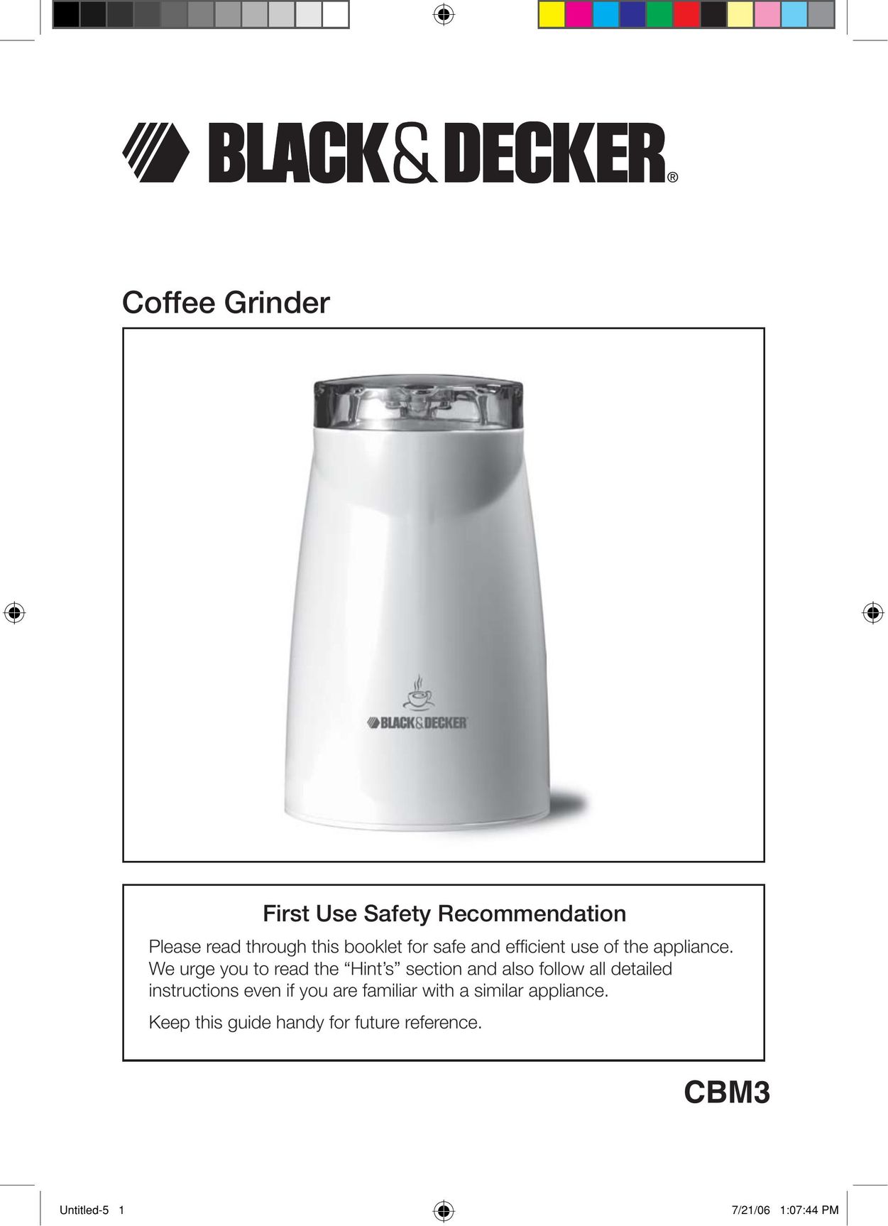 Black & Decker CBM3 Coffee Grinder User Manual