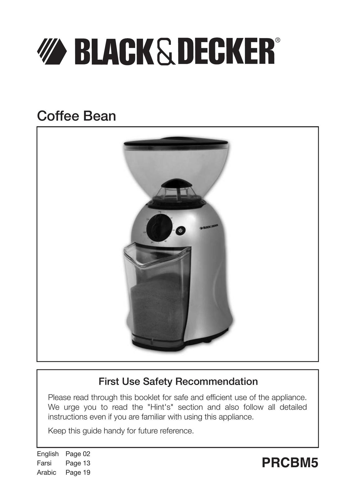Black & Decker PRCBM5 Coffee Grinder User Manual