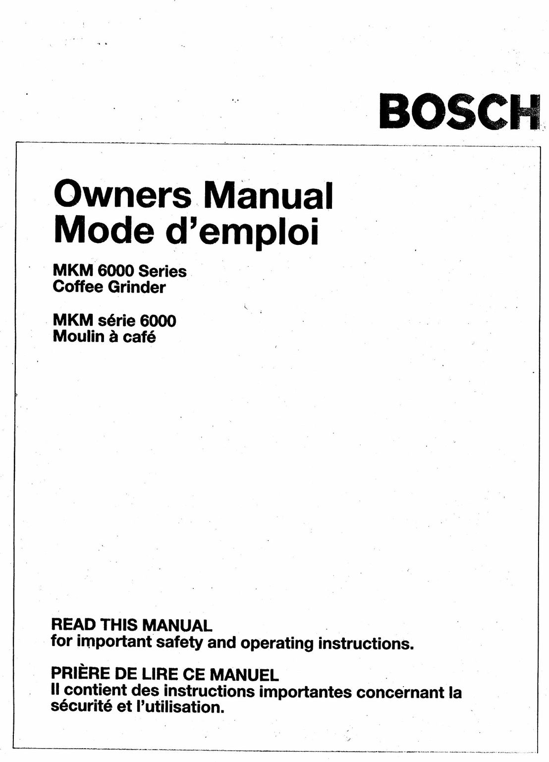 Bosch Appliances MKM 6000 Coffee Grinder User Manual