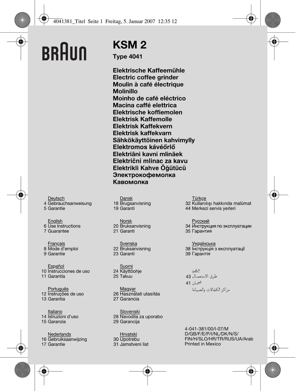 Braun 4041 Coffee Grinder User Manual