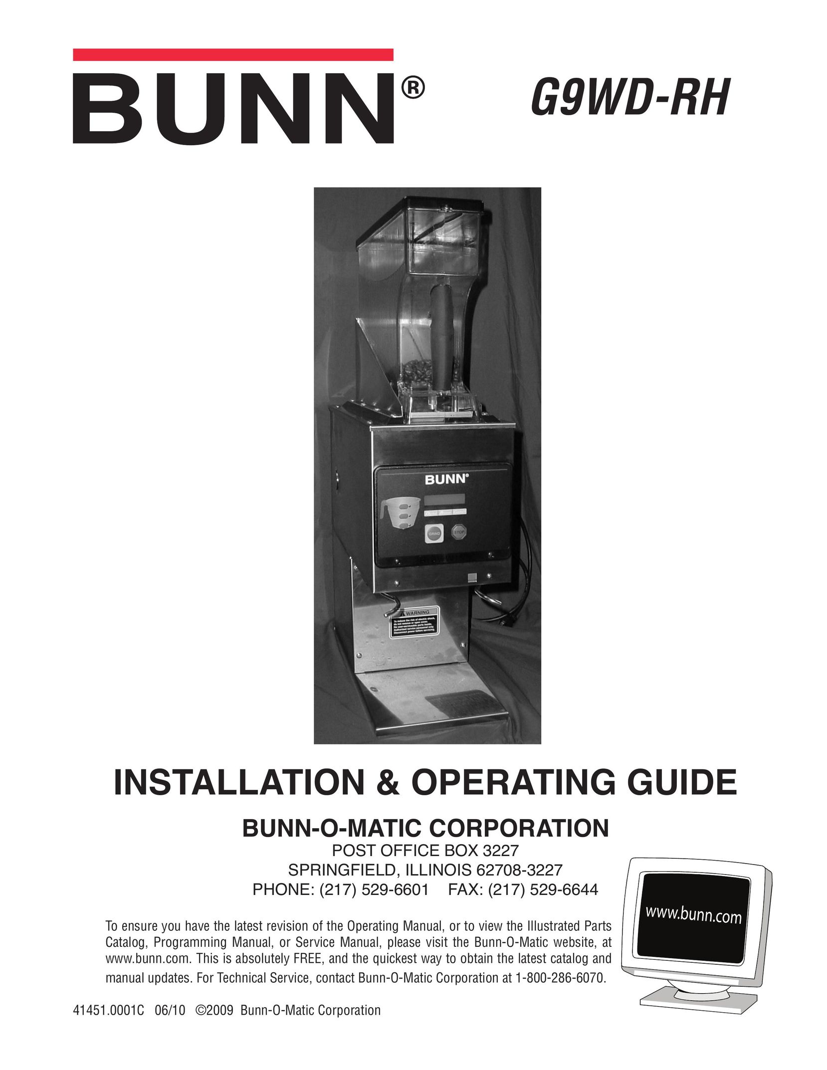 Bunn G9WD-RH Coffee Grinder User Manual