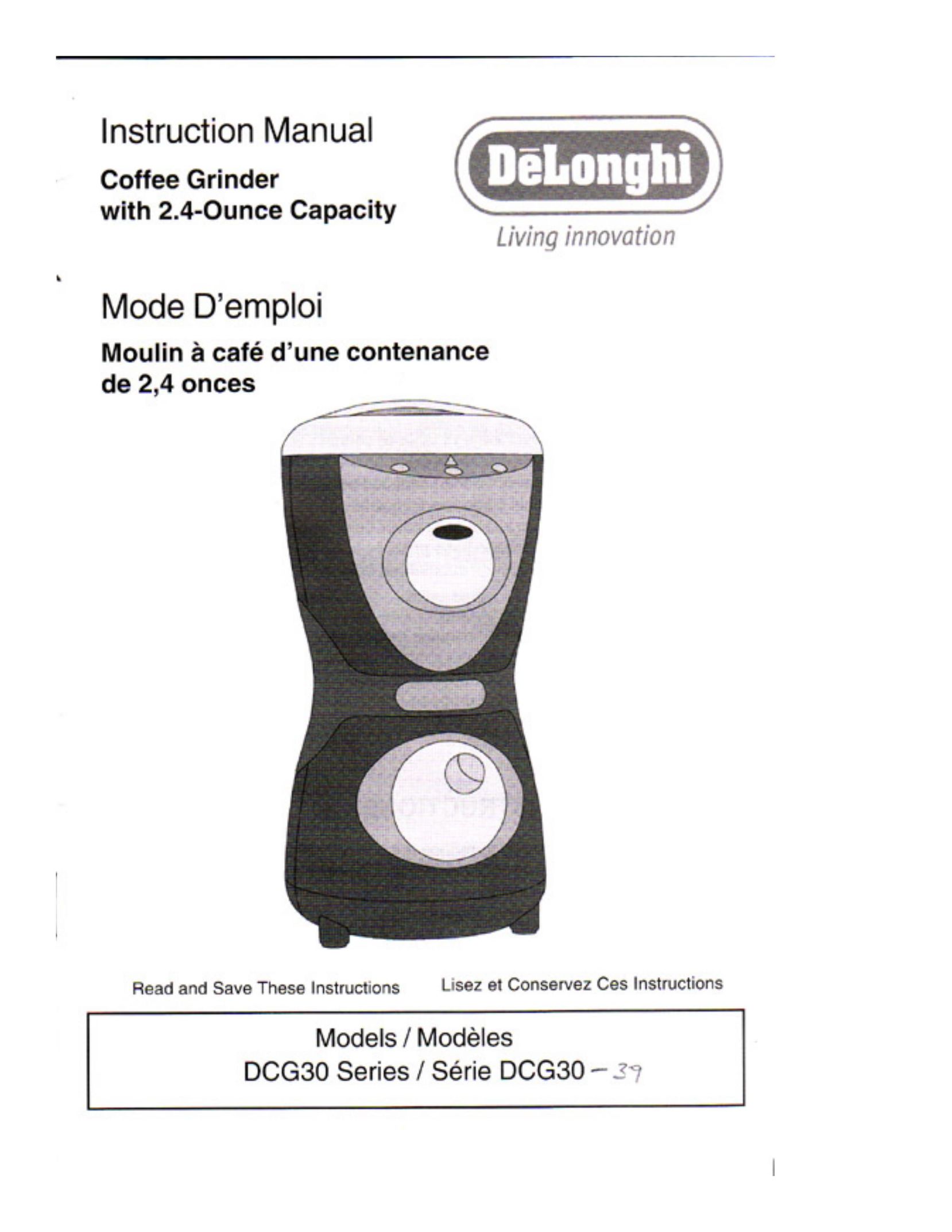 DeLonghi DCG30 Series Coffee Grinder User Manual