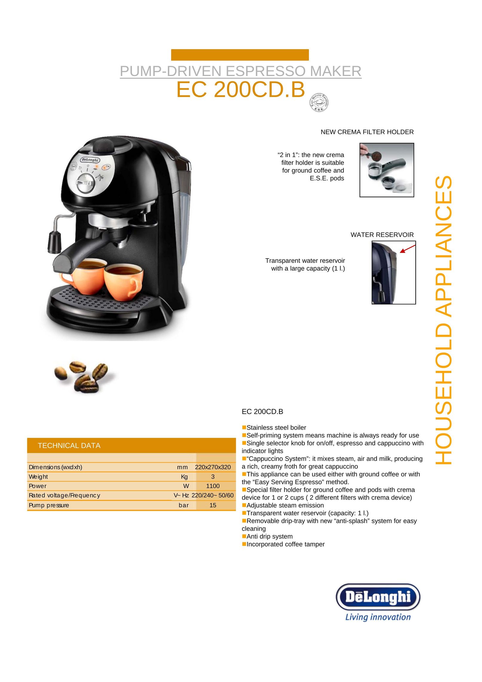 DeLonghi EC 200CD.B Coffee Grinder User Manual
