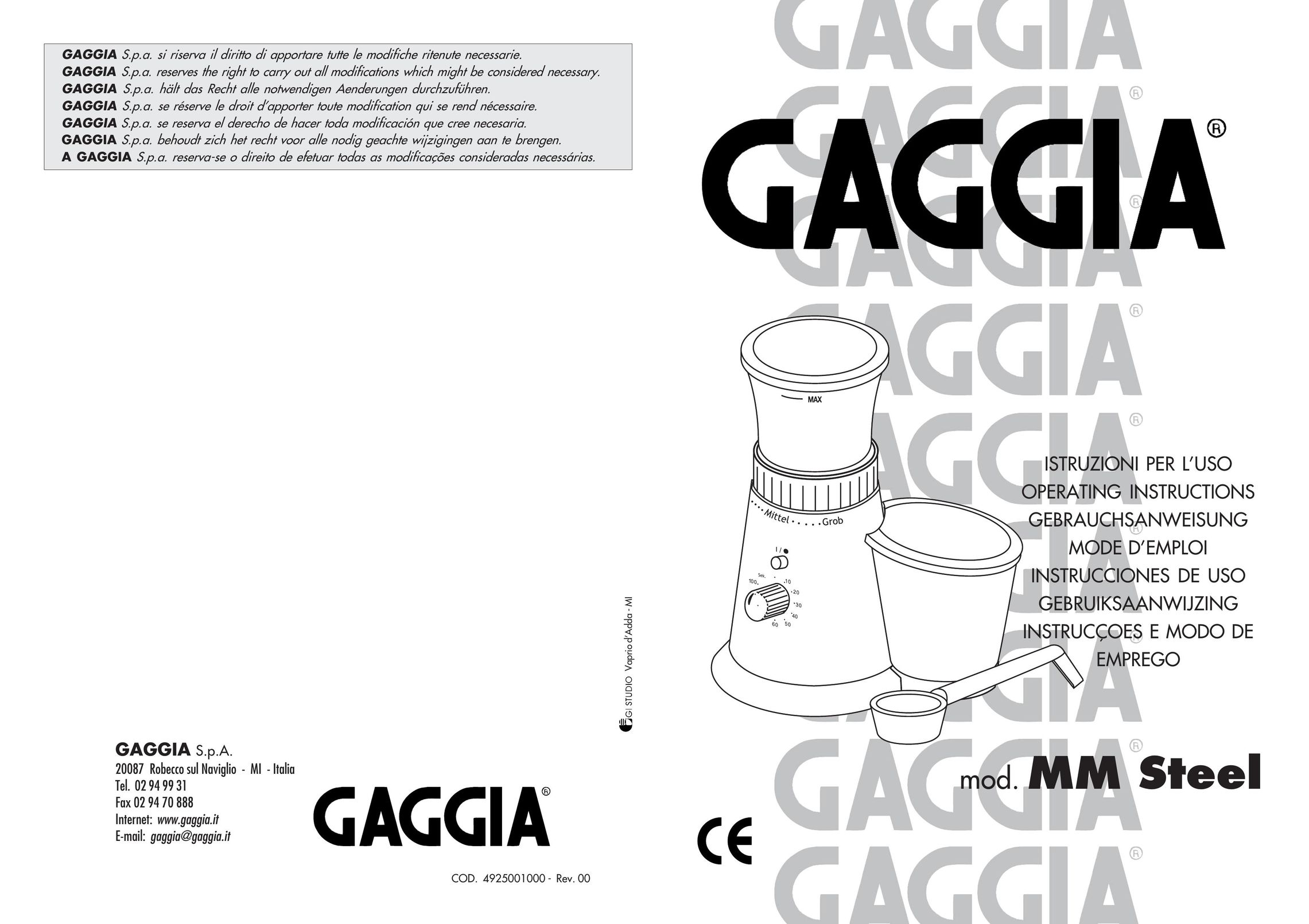 Gaggia Coffee Grinder Mod. MM Steel Coffee Grinder User Manual