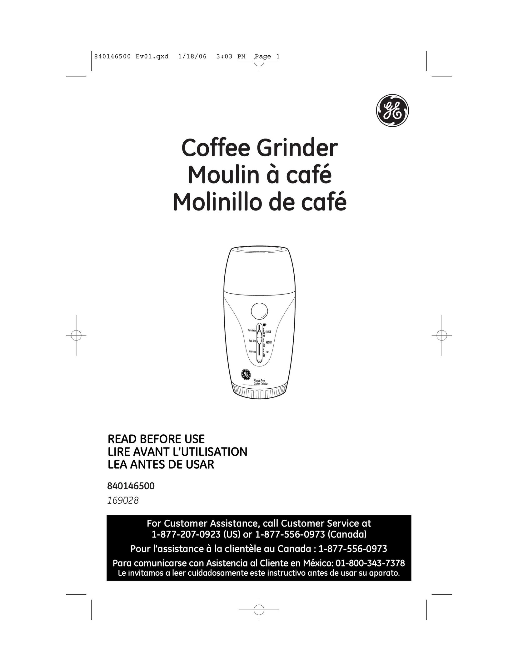 GE 169028 Coffee Grinder User Manual