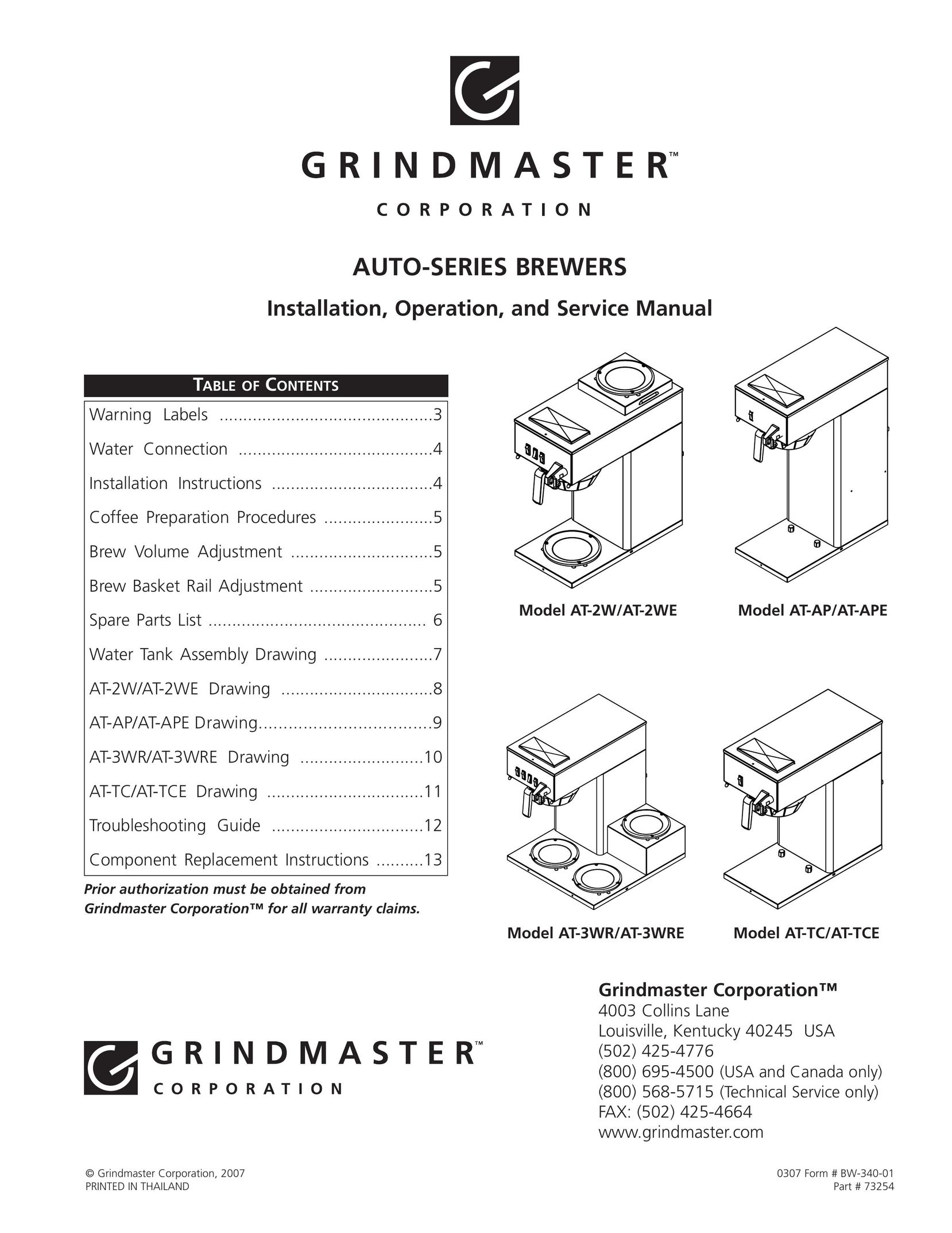 Grindmaster AT-AP/AT-APE Coffee Grinder User Manual