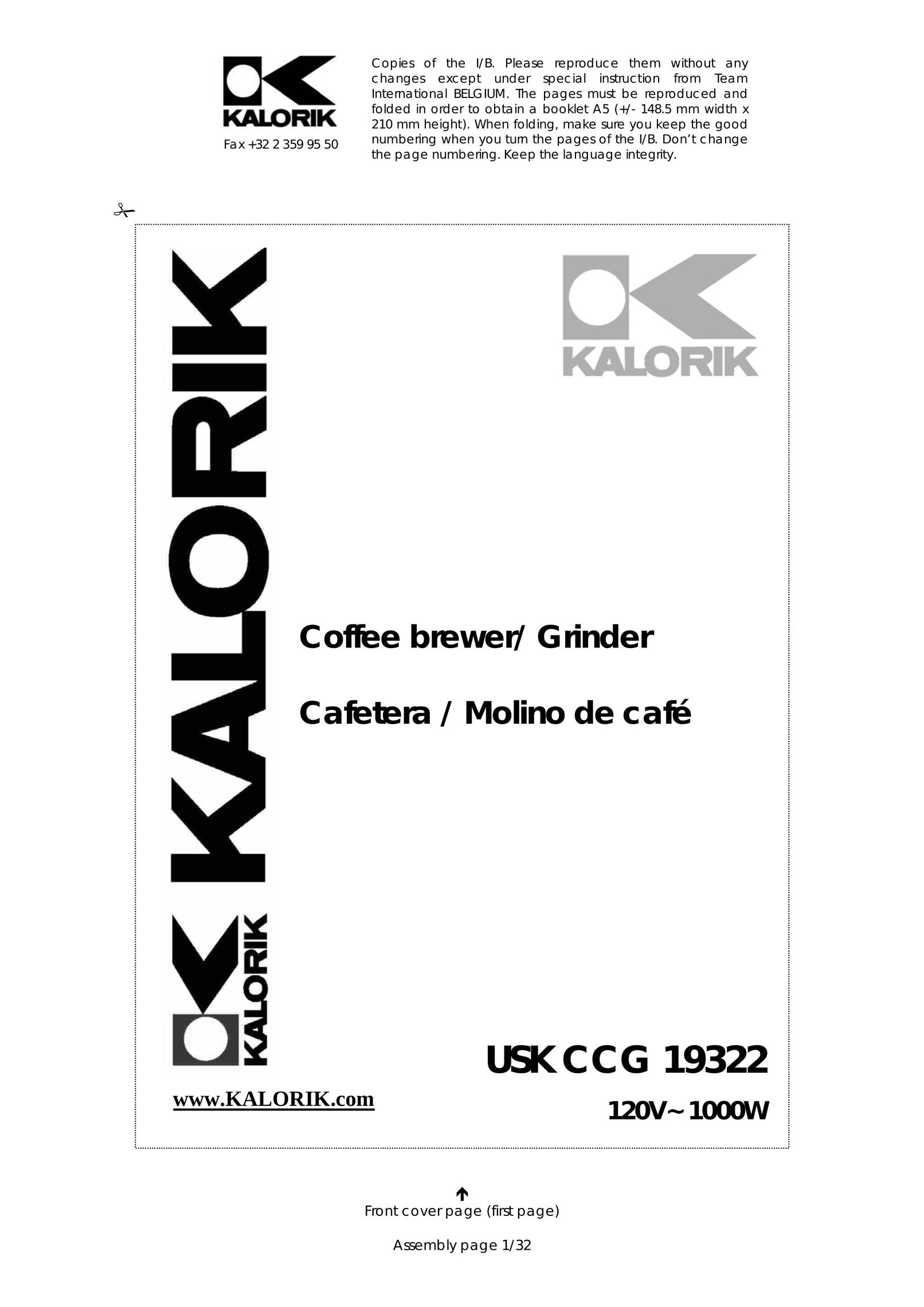 Kalorik USK CCG 19322 Coffee Grinder User Manual