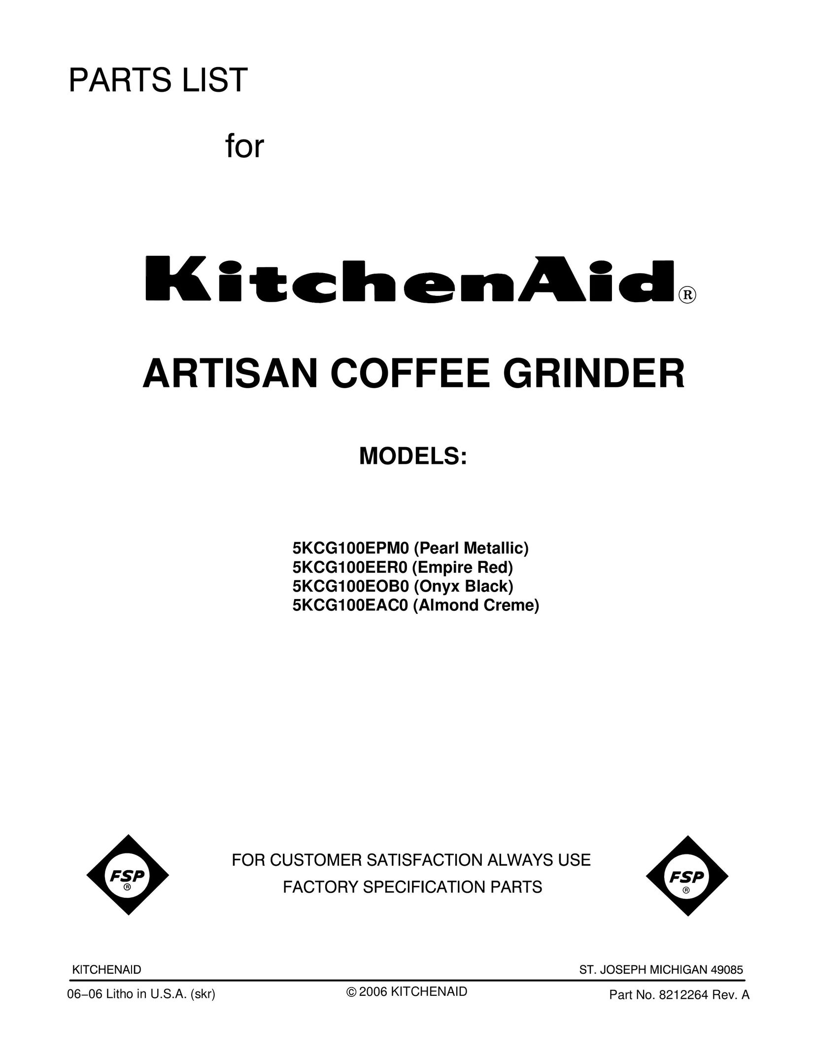 KitchenAid 5KCG100EPM0 Coffee Grinder User Manual