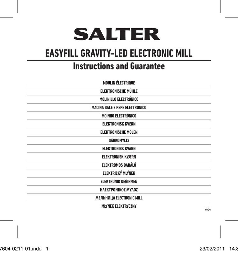Salter Housewares 7604-0211-01 Coffee Grinder User Manual