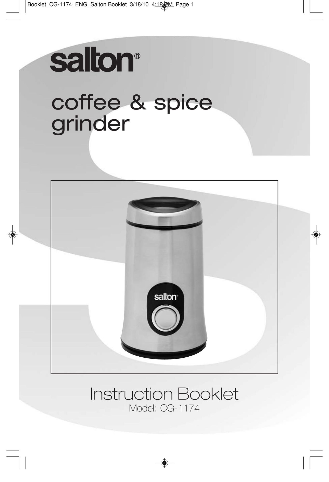 Salton CG-1174 Coffee Grinder User Manual