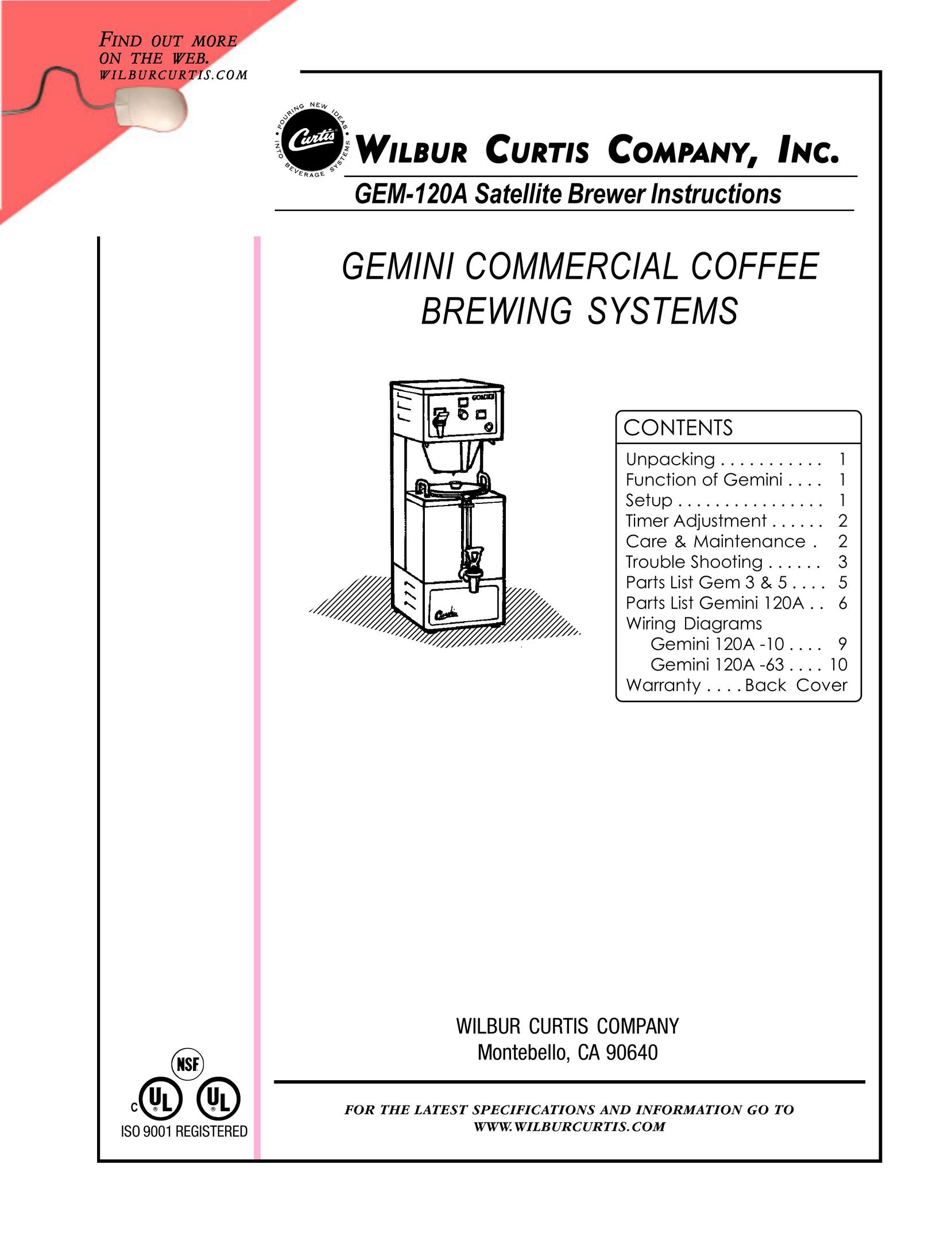 Wibur Curtis Company CA 90640 Coffee Grinder User Manual