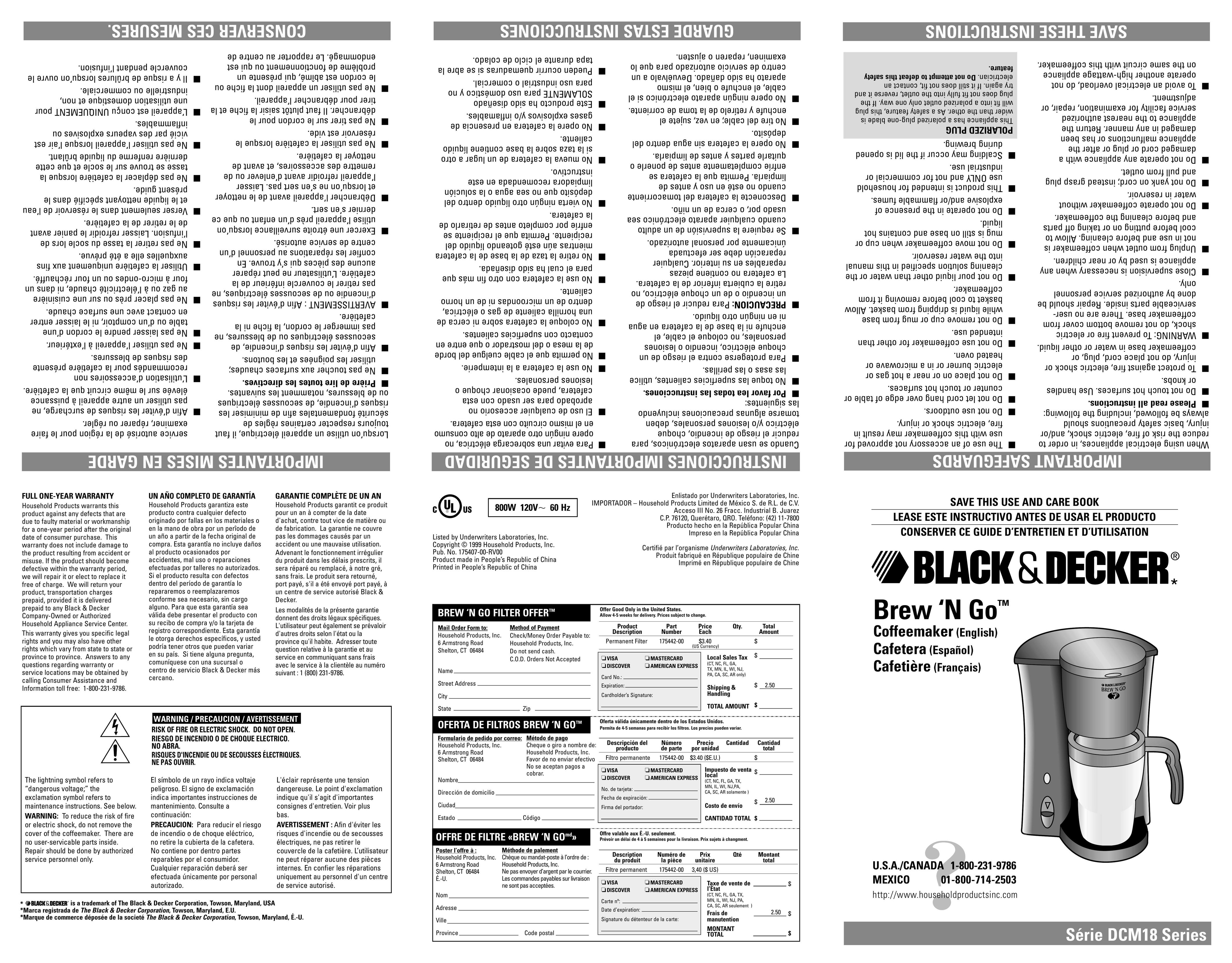 Black & Decker DCM18 Series Coffeemaker User Manual