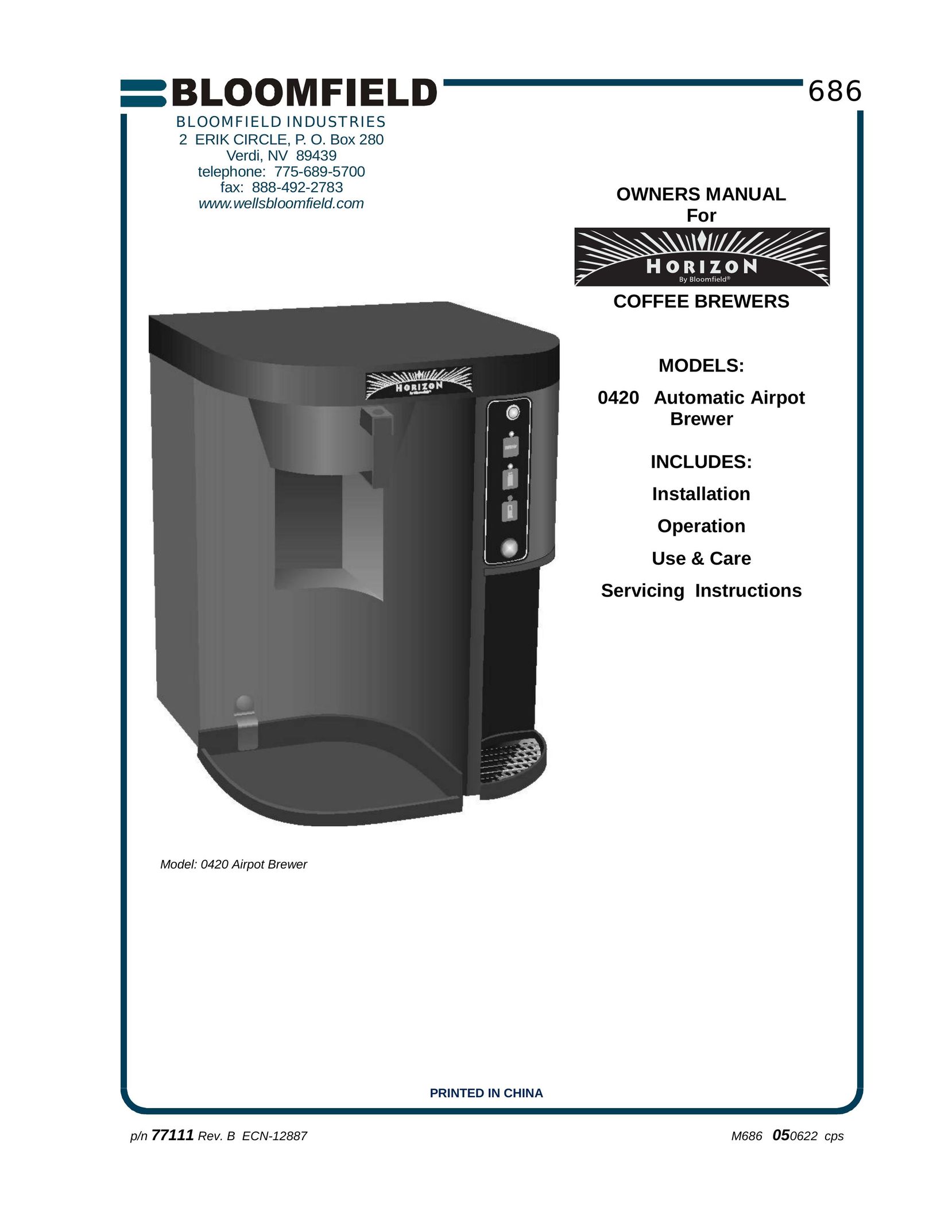Bloomfield 0420 Coffeemaker User Manual