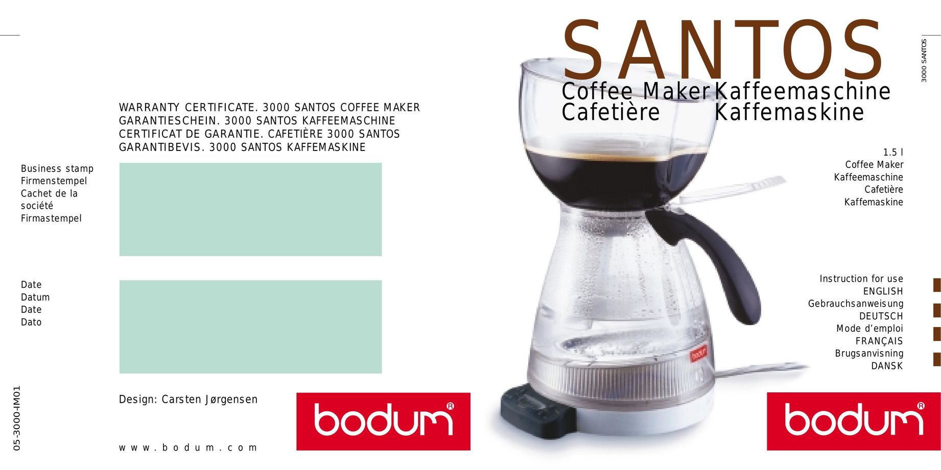 Bodum 05-3000-IM01 Coffeemaker User Manual