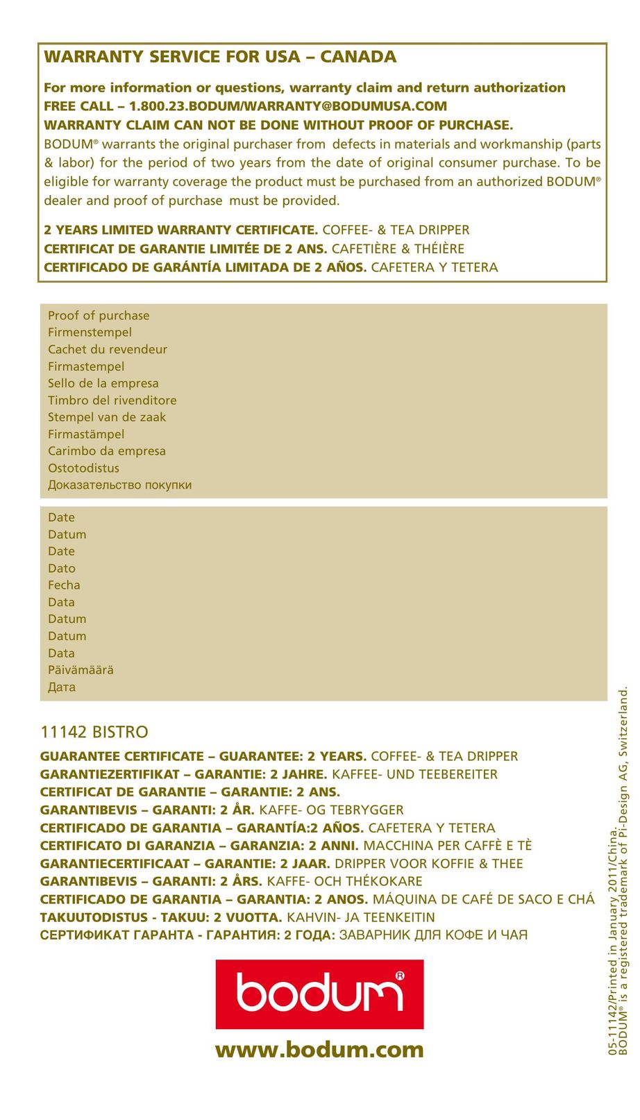 Bodum 11142 Coffeemaker User Manual