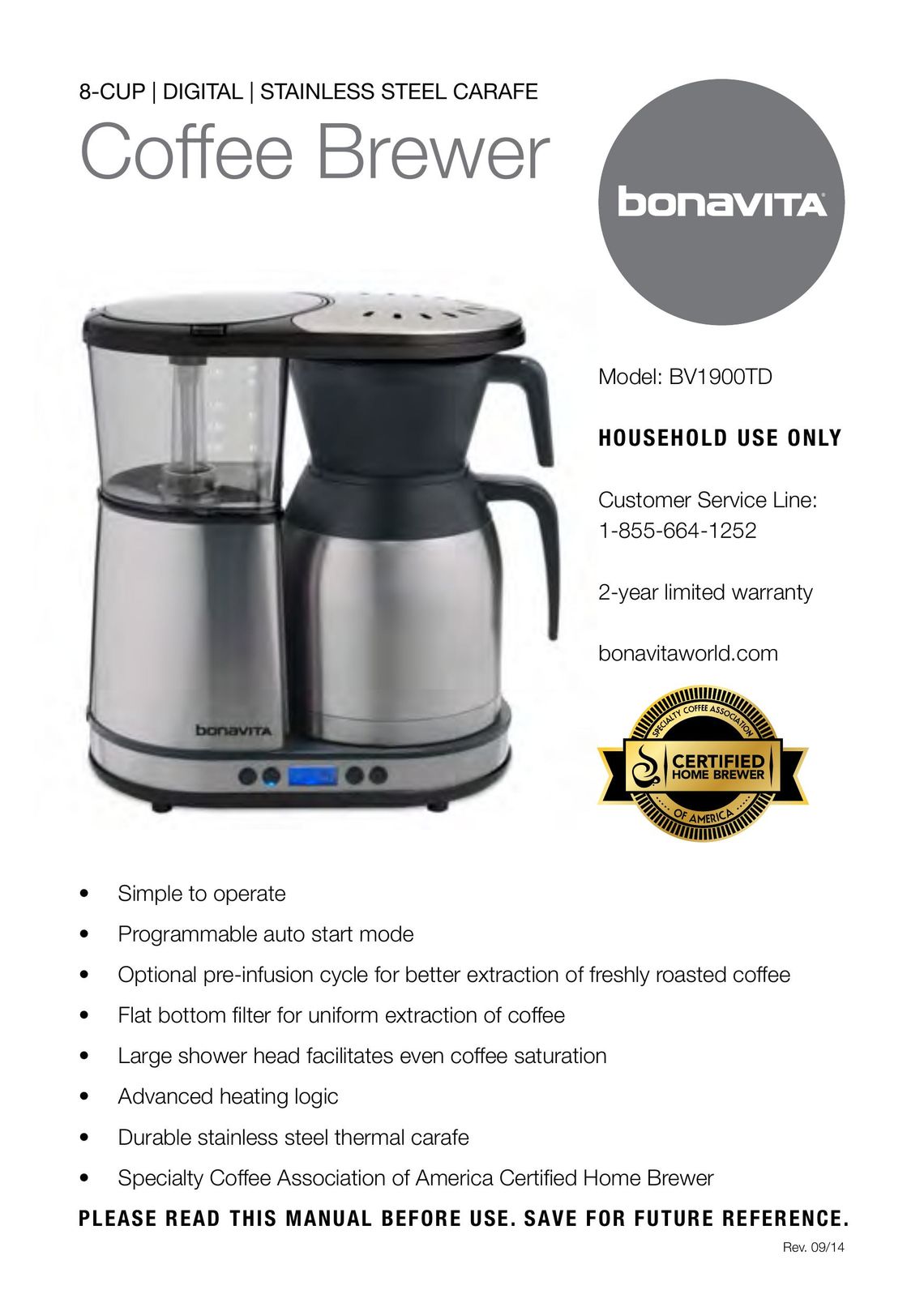 Bonavita BV1900TD Coffeemaker User Manual