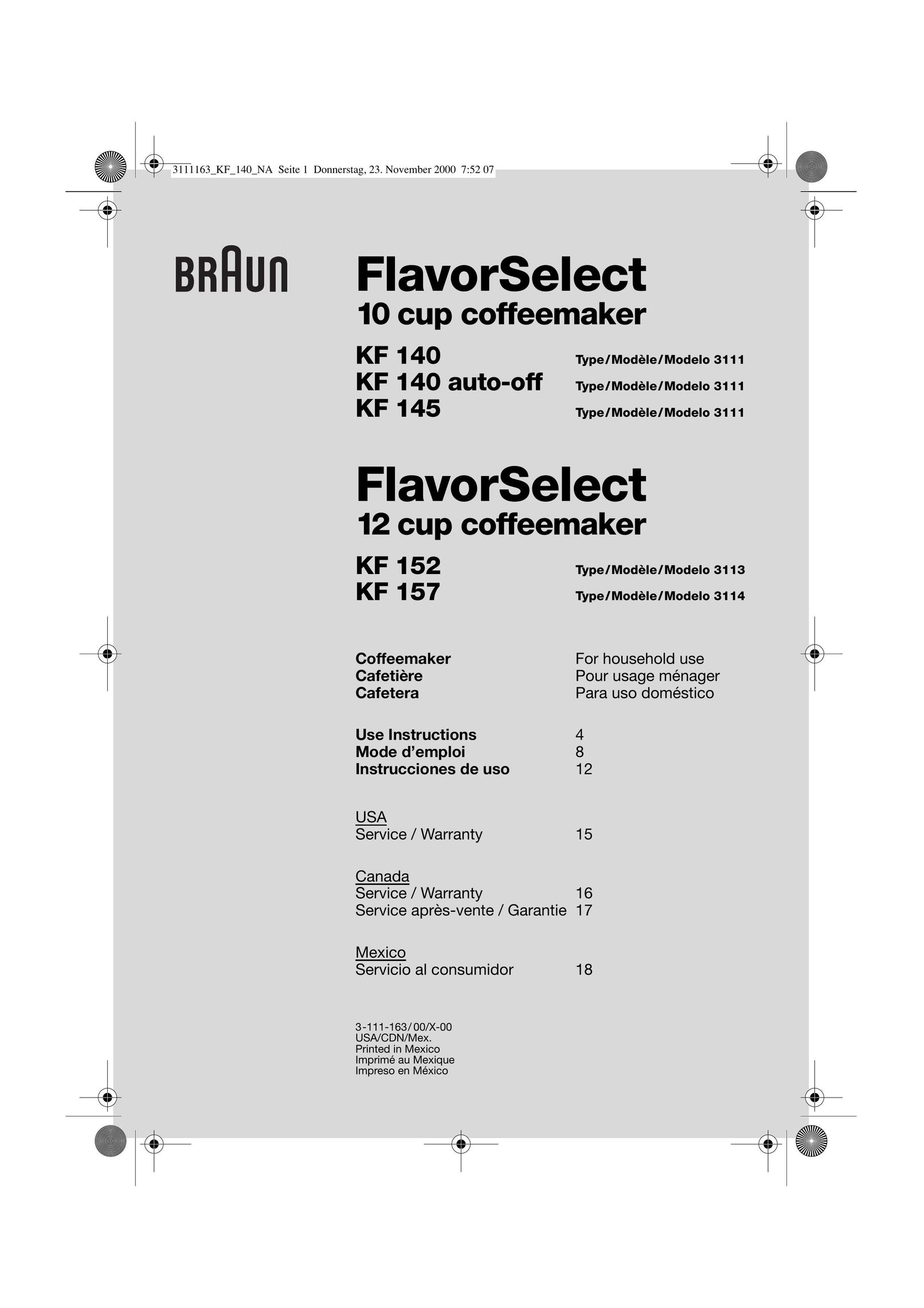 Braun 3114 Coffeemaker User Manual