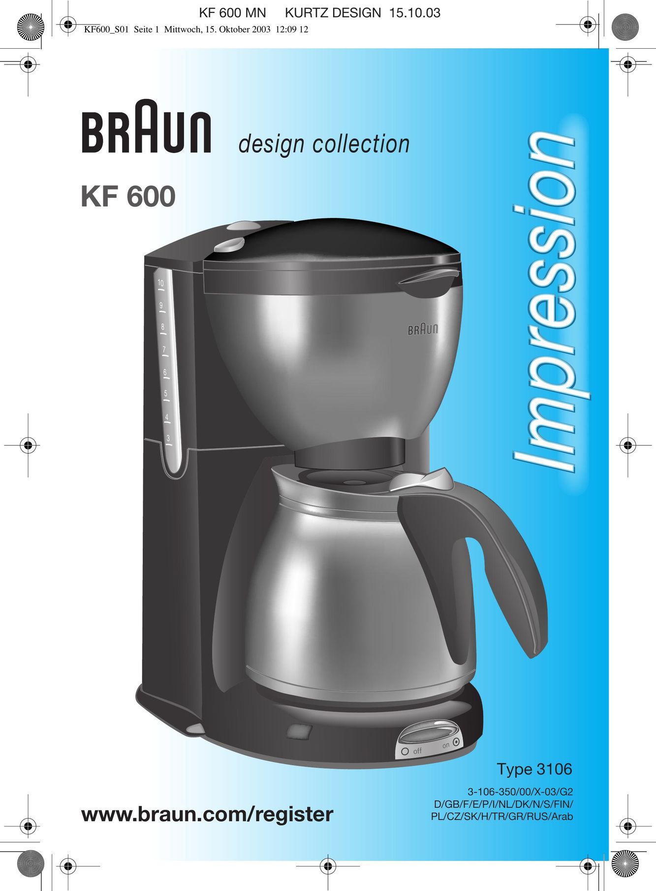 Braun KF 600 Coffeemaker User Manual
