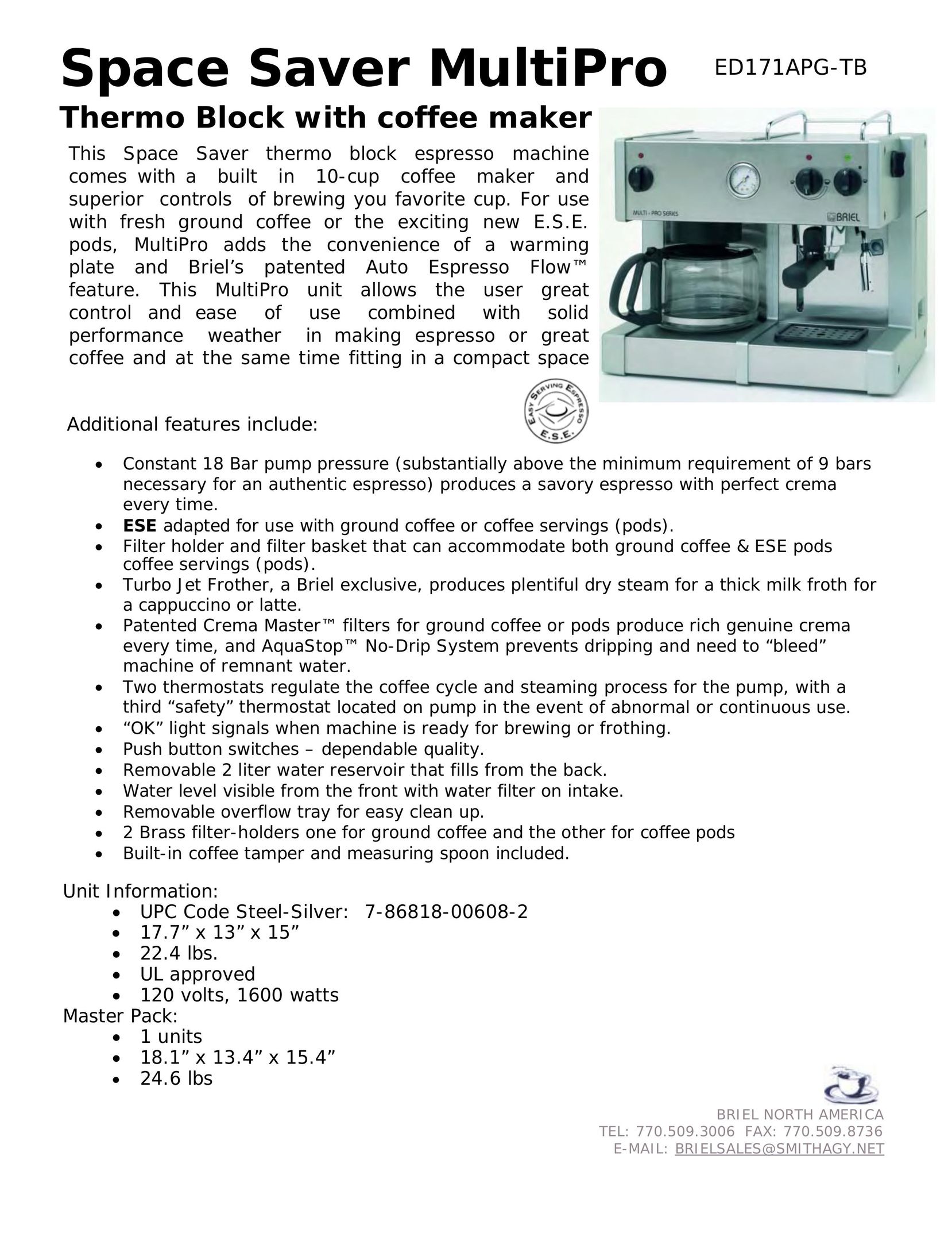 Briel ED171APG-TB Coffeemaker User Manual