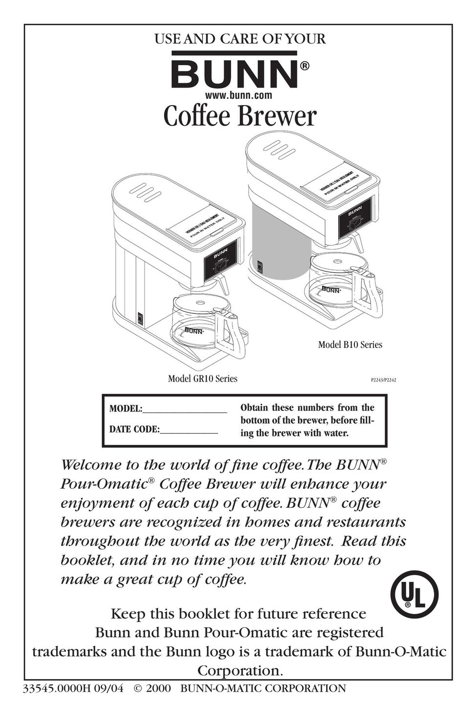Bunn 38300.0057 Coffeemaker User Manual