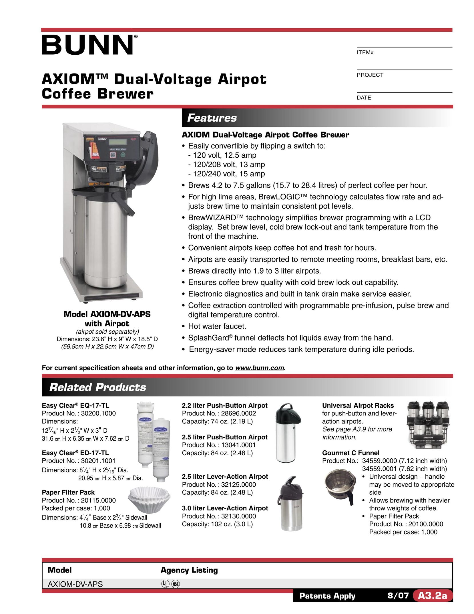Bunn AXIOM-DV-APS Coffeemaker User Manual