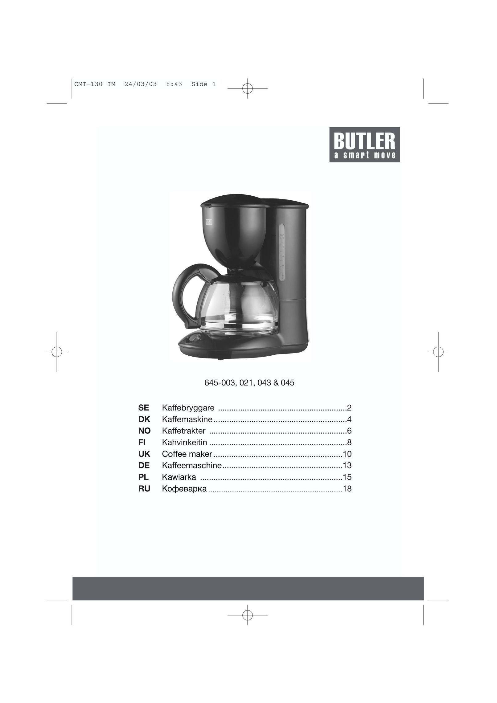 Butler 645-003 Coffeemaker User Manual