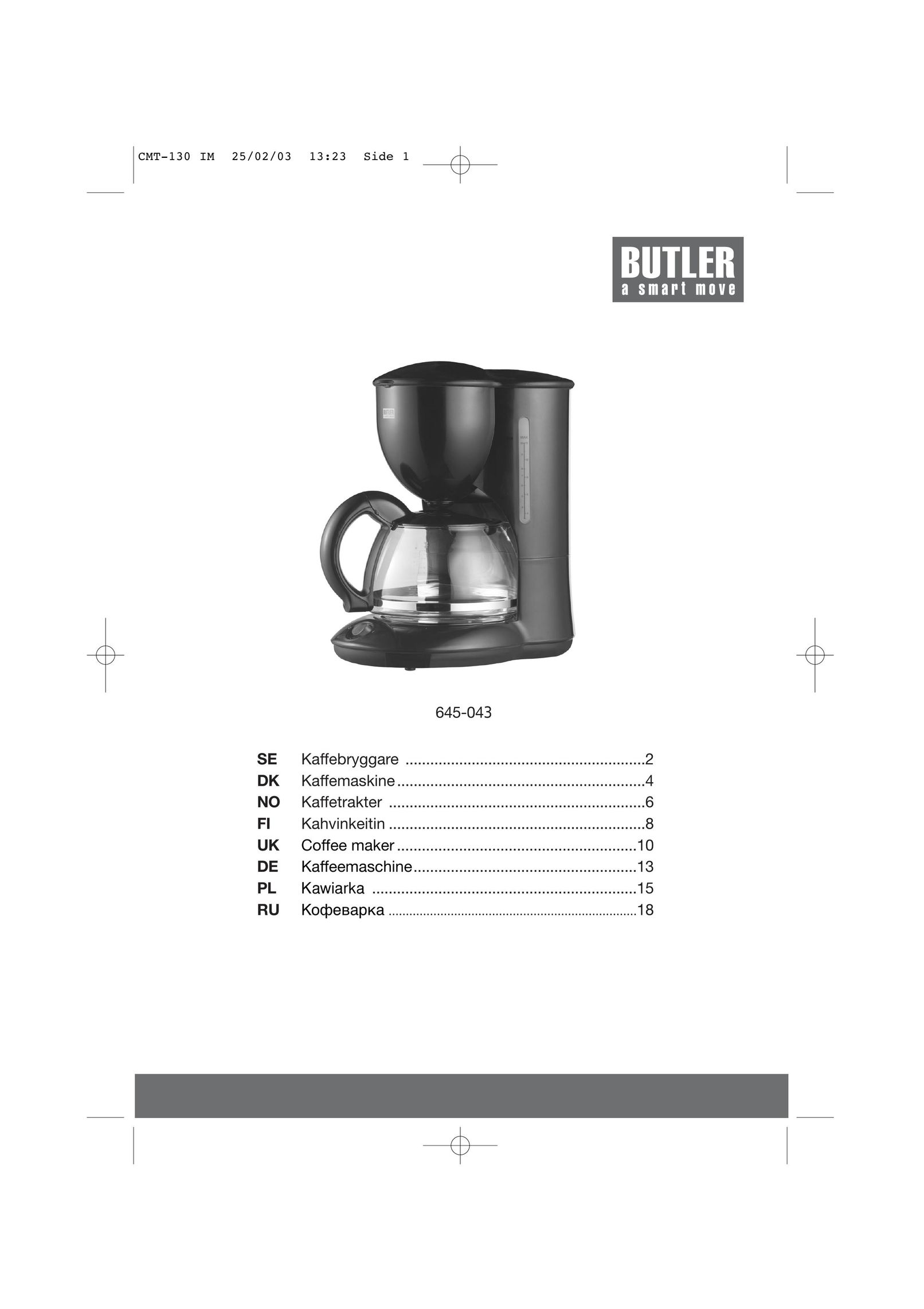 Butler 645-043 Coffeemaker User Manual