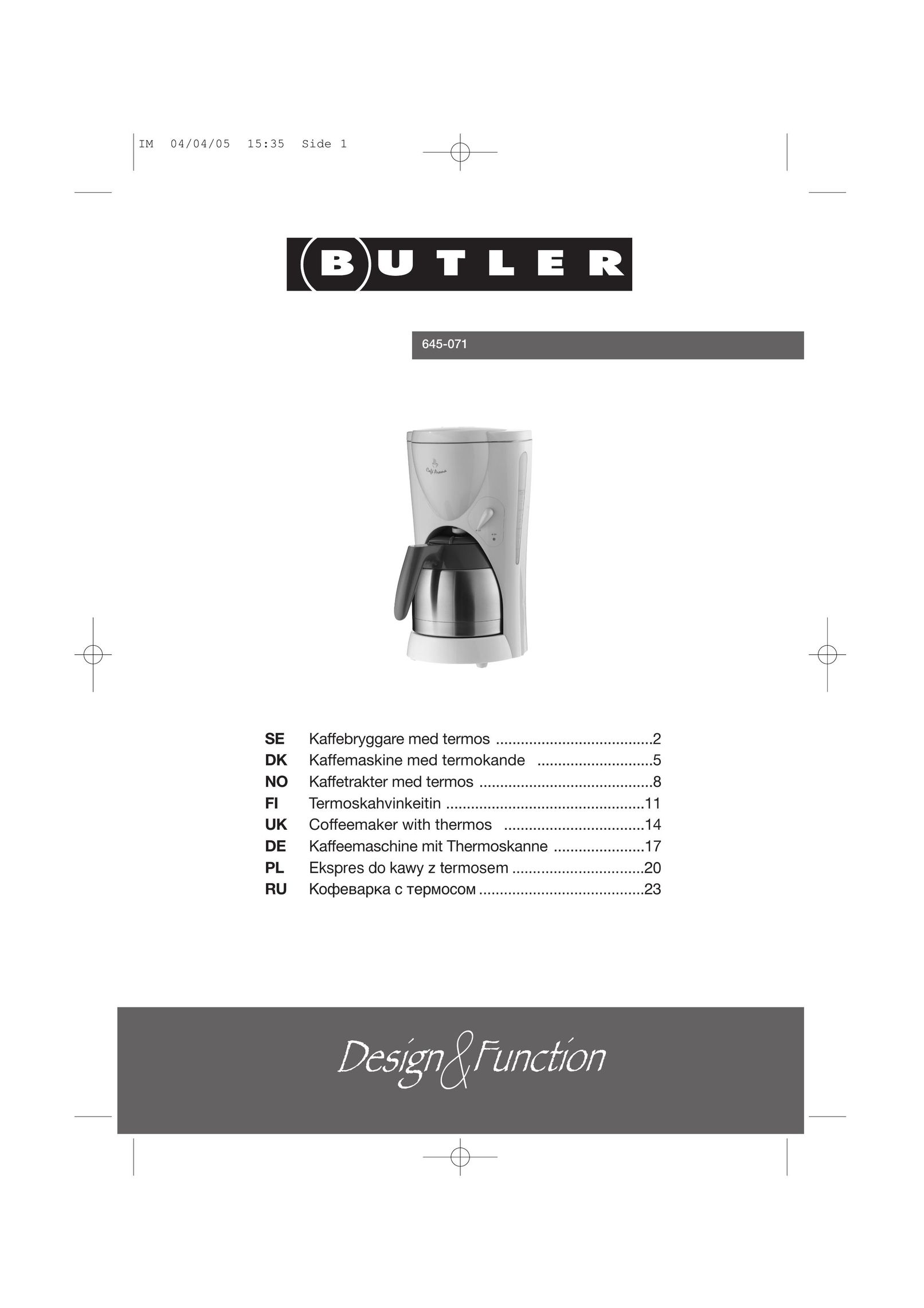 Butler 645-071 Coffeemaker User Manual