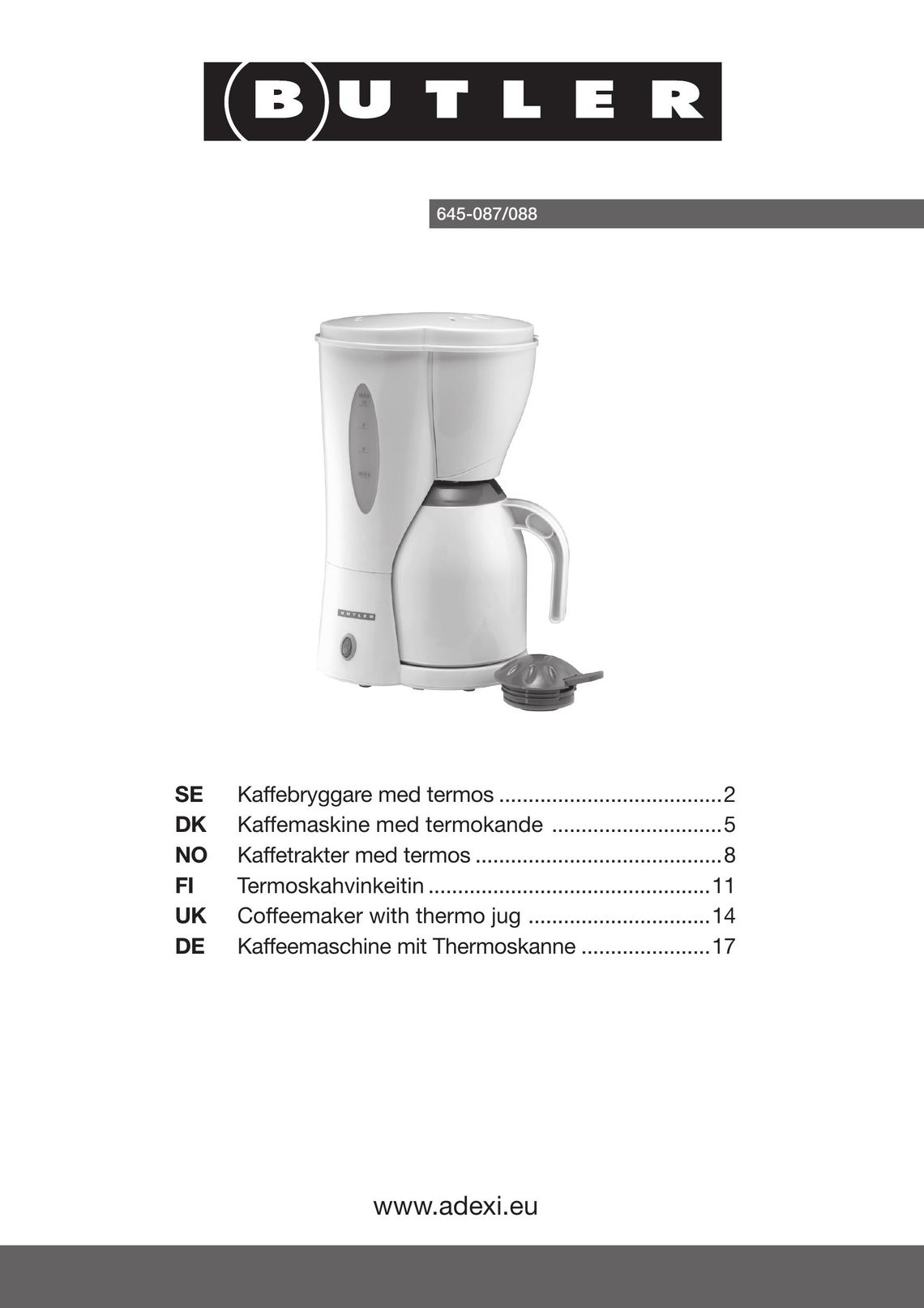 Butler 645-087/088 Coffeemaker User Manual