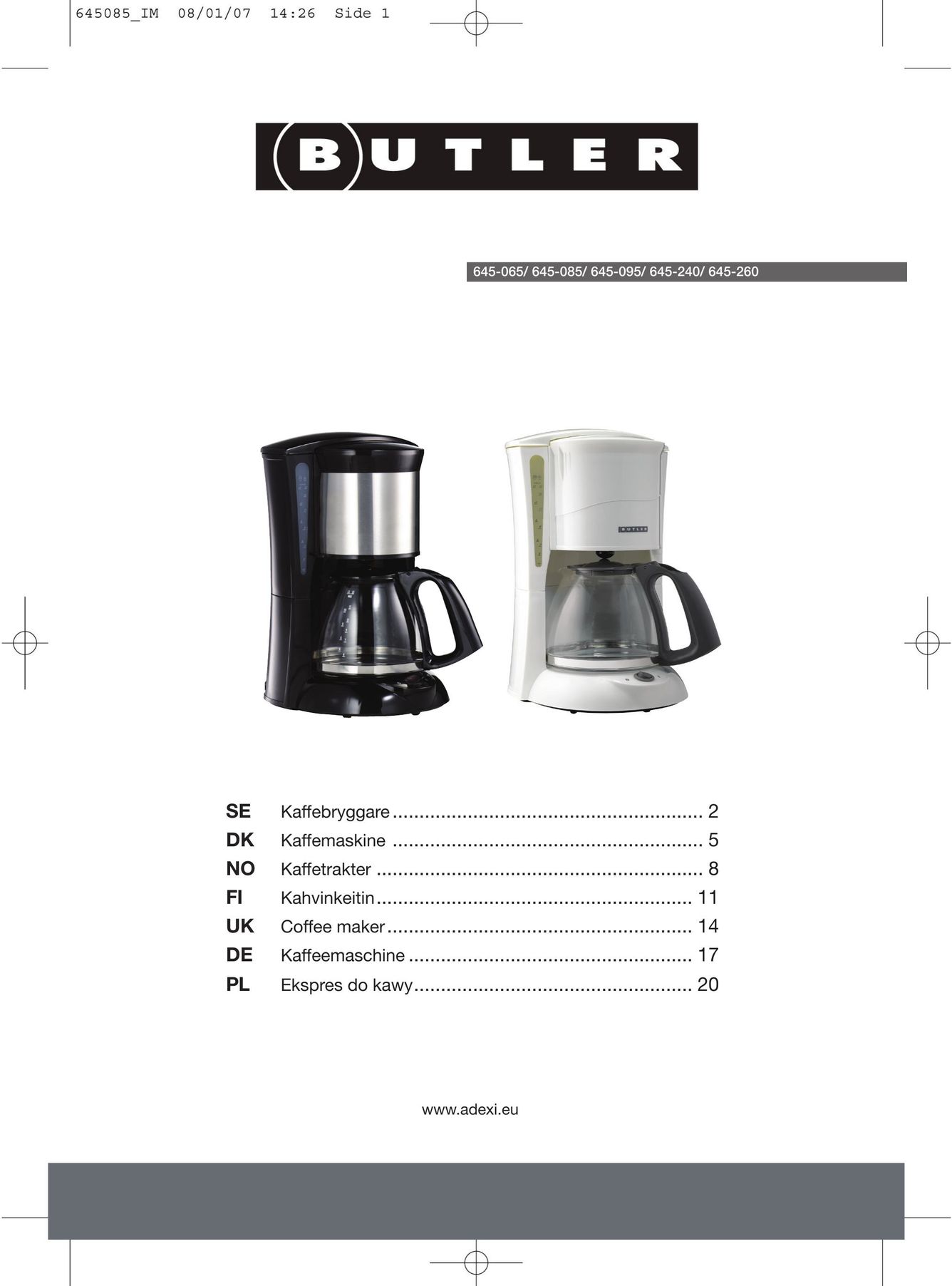 Butler 645-260 Coffeemaker User Manual