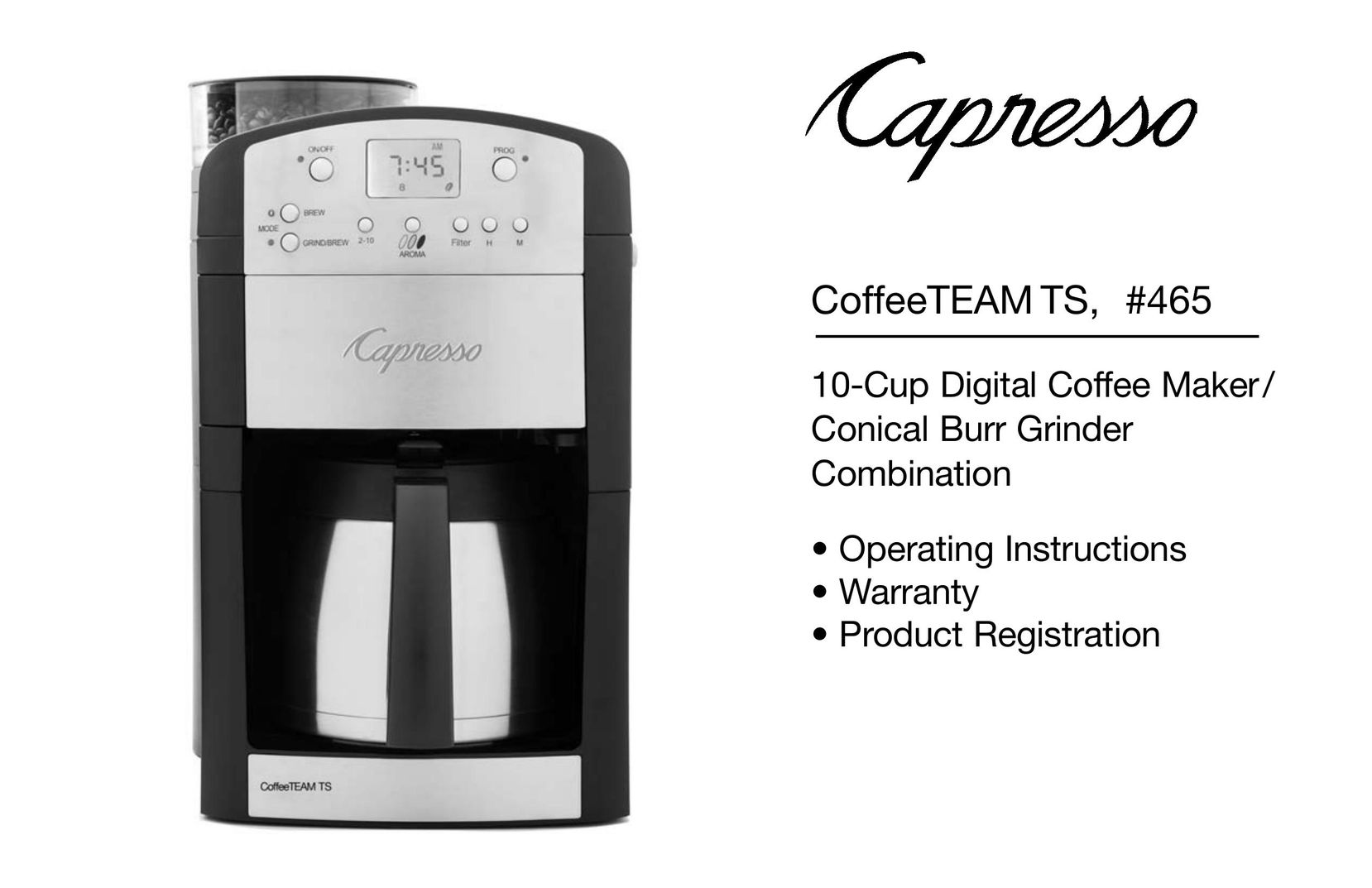 Capresso 465 Coffeemaker User Manual