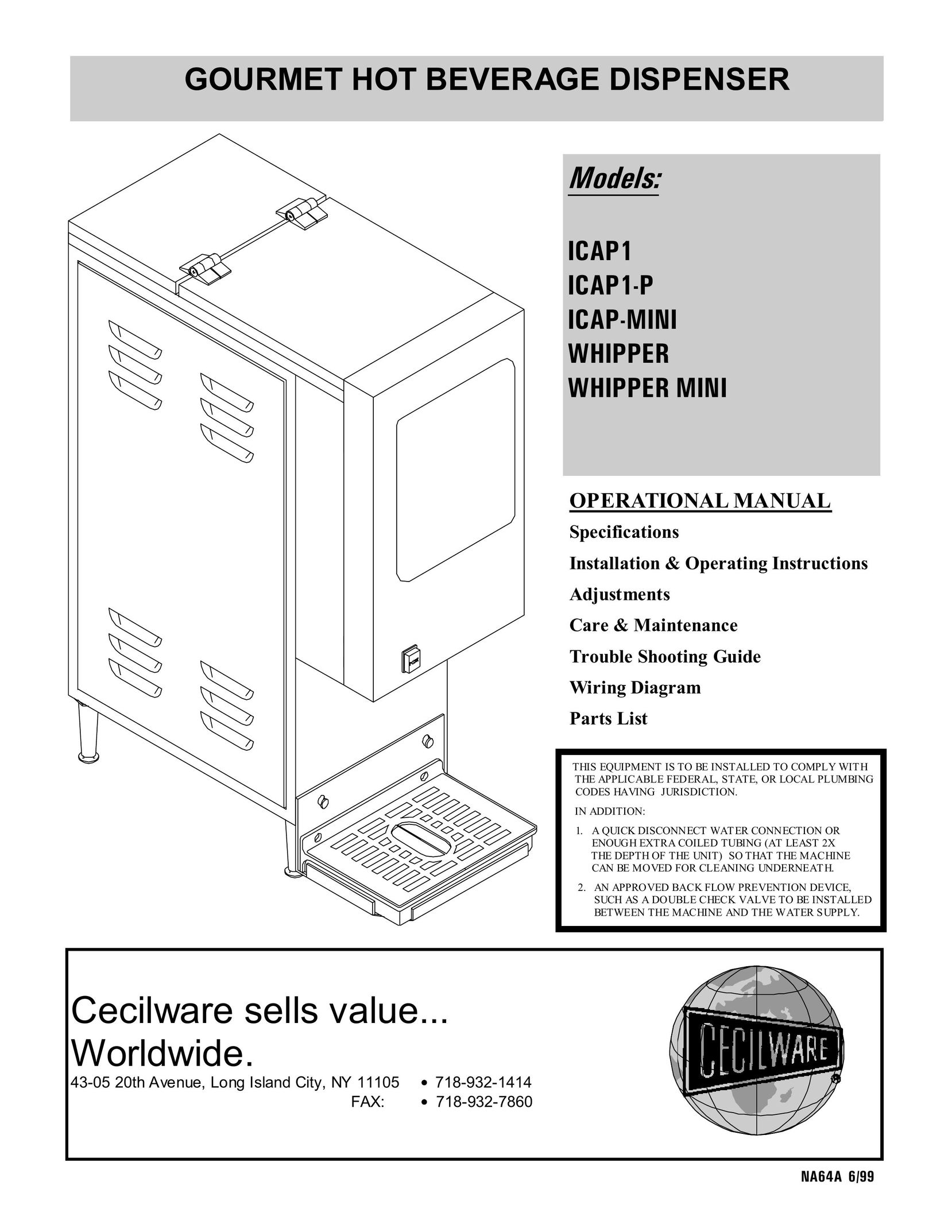 Cecilware ICAP1 Coffeemaker User Manual