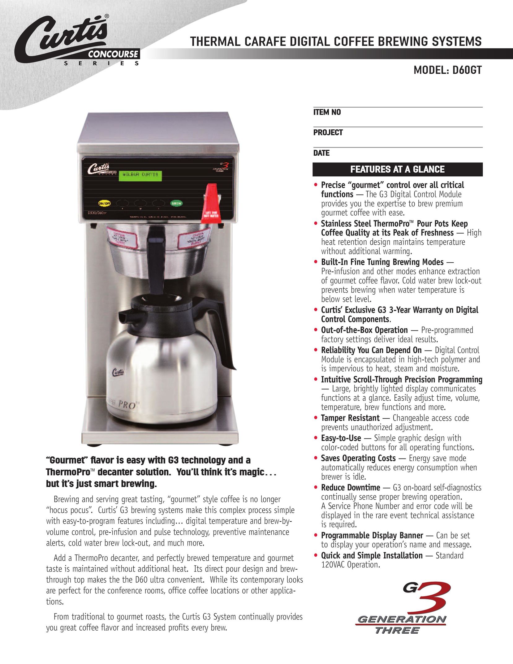 Curtis D60GT Coffeemaker User Manual