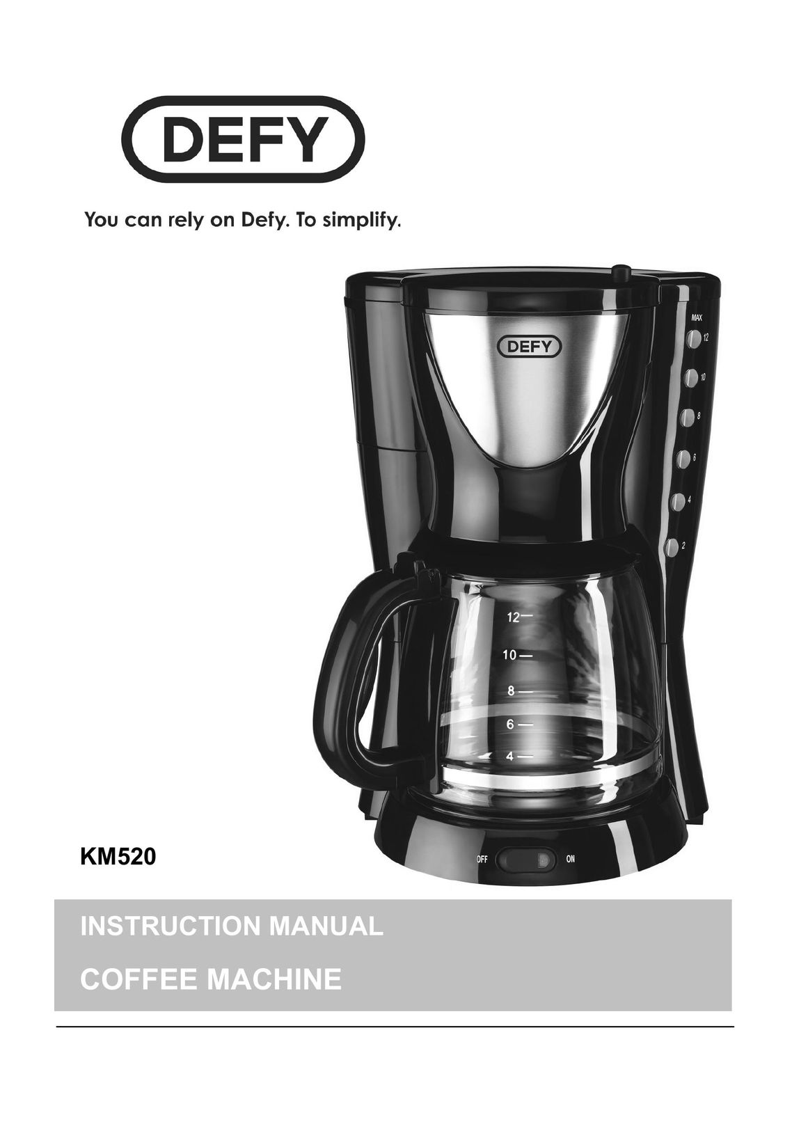 Defy Appliances KM520 Coffeemaker User Manual