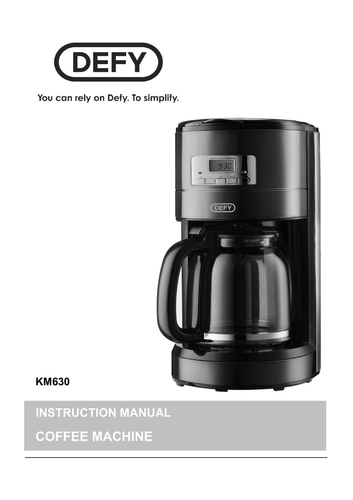 Defy Appliances KM630 Coffeemaker User Manual