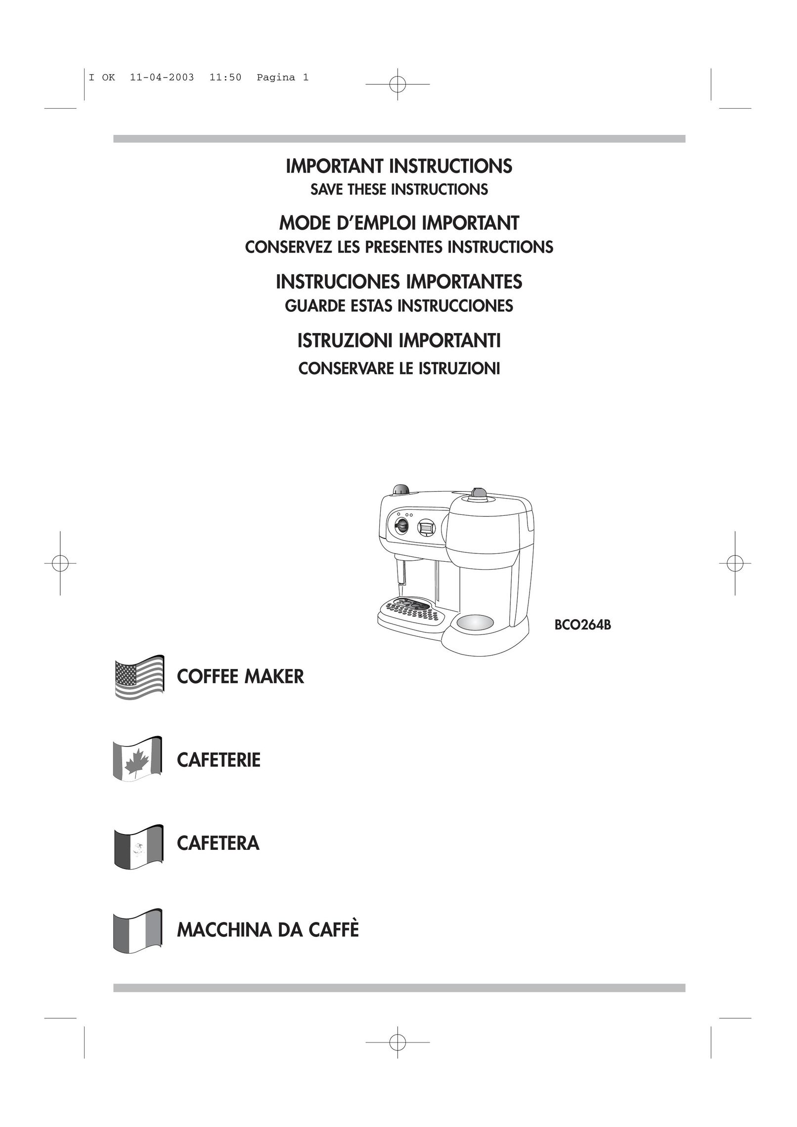 DeLonghi BCO264B Coffeemaker User Manual