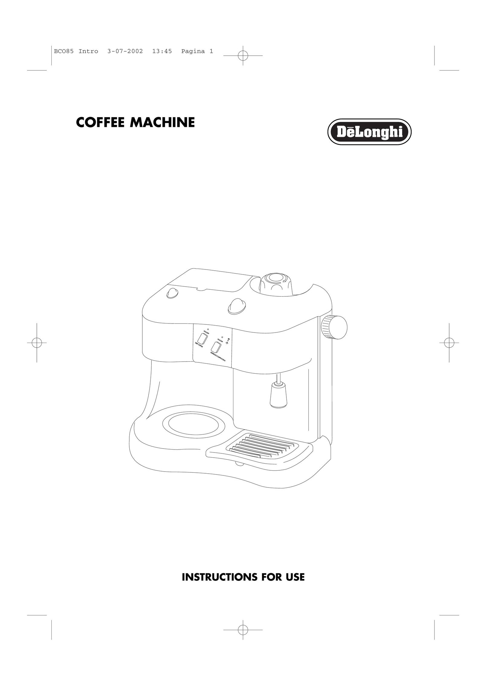 DeLonghi BCO85 GB Coffeemaker User Manual