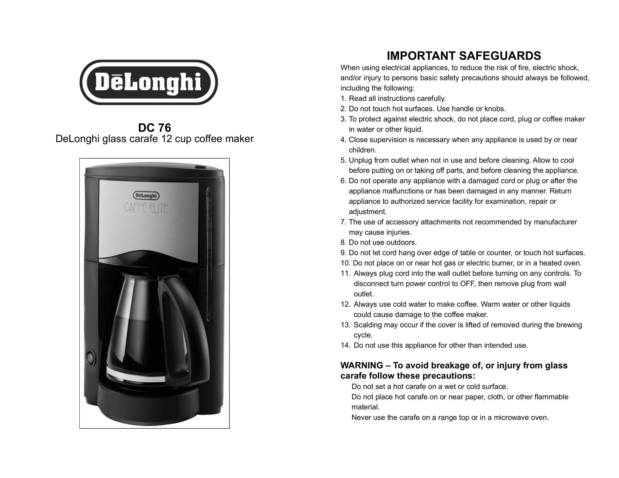 DeLonghi DC 76 Coffeemaker User Manual