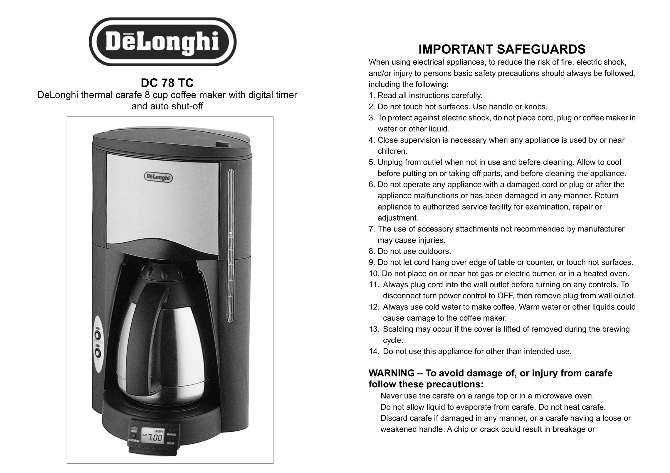 DeLonghi DC 78 TC Coffeemaker User Manual