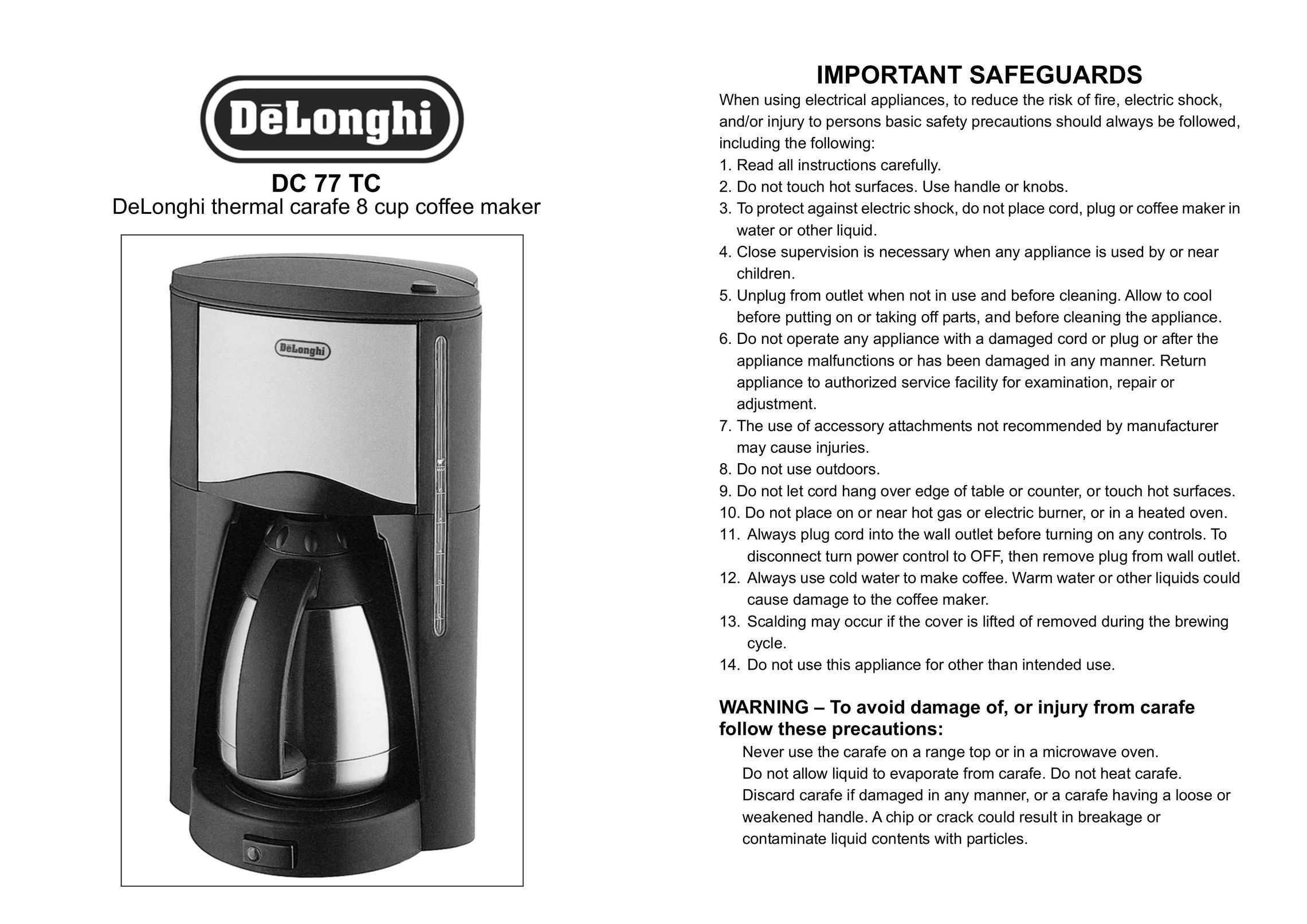 DeLonghi DC77TC Coffeemaker User Manual