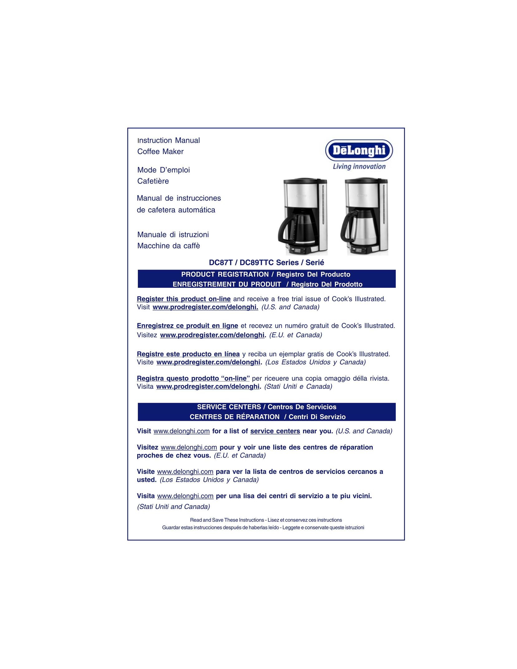 DeLonghi DC87T Series Coffeemaker User Manual