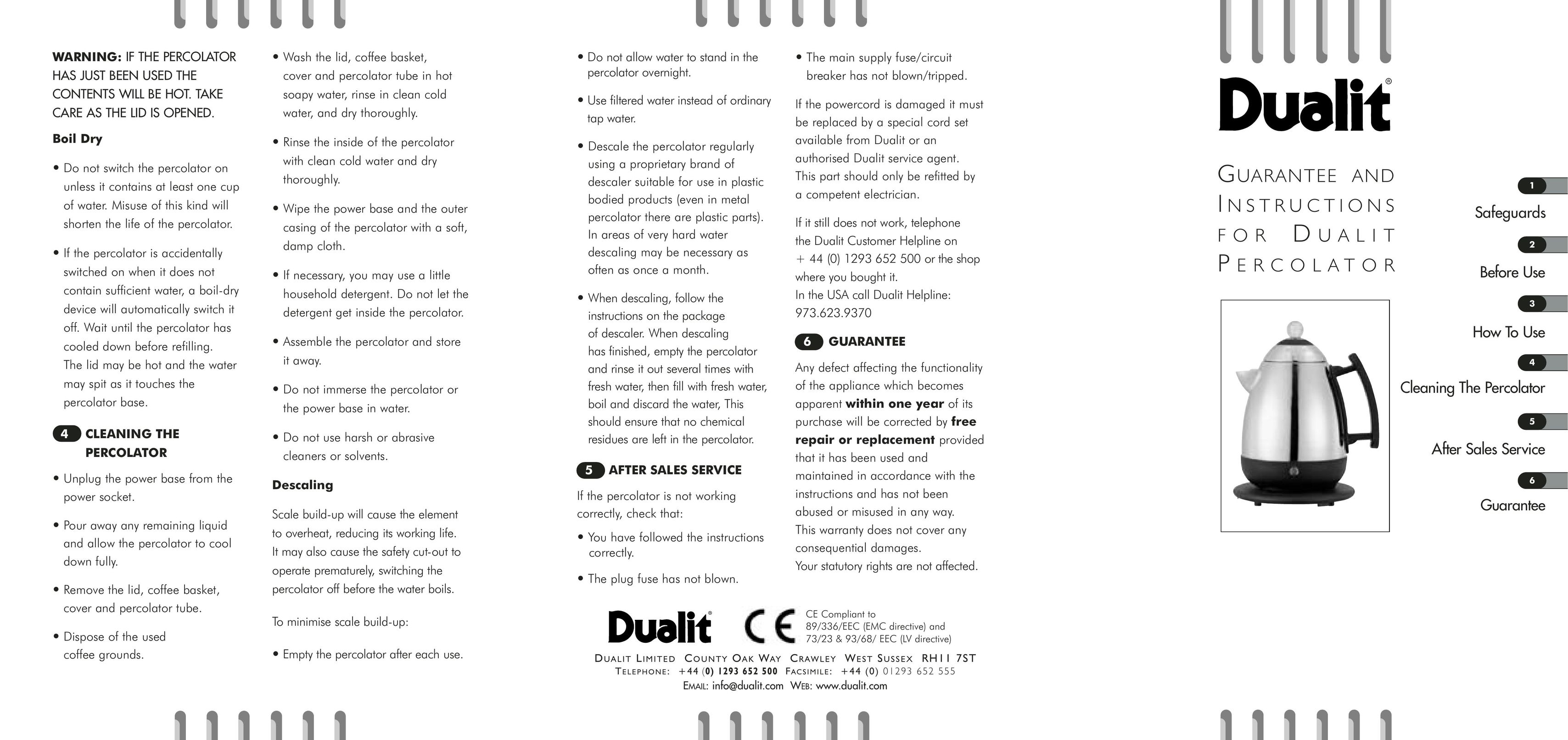 Dualit the Percolator Coffeemaker User Manual