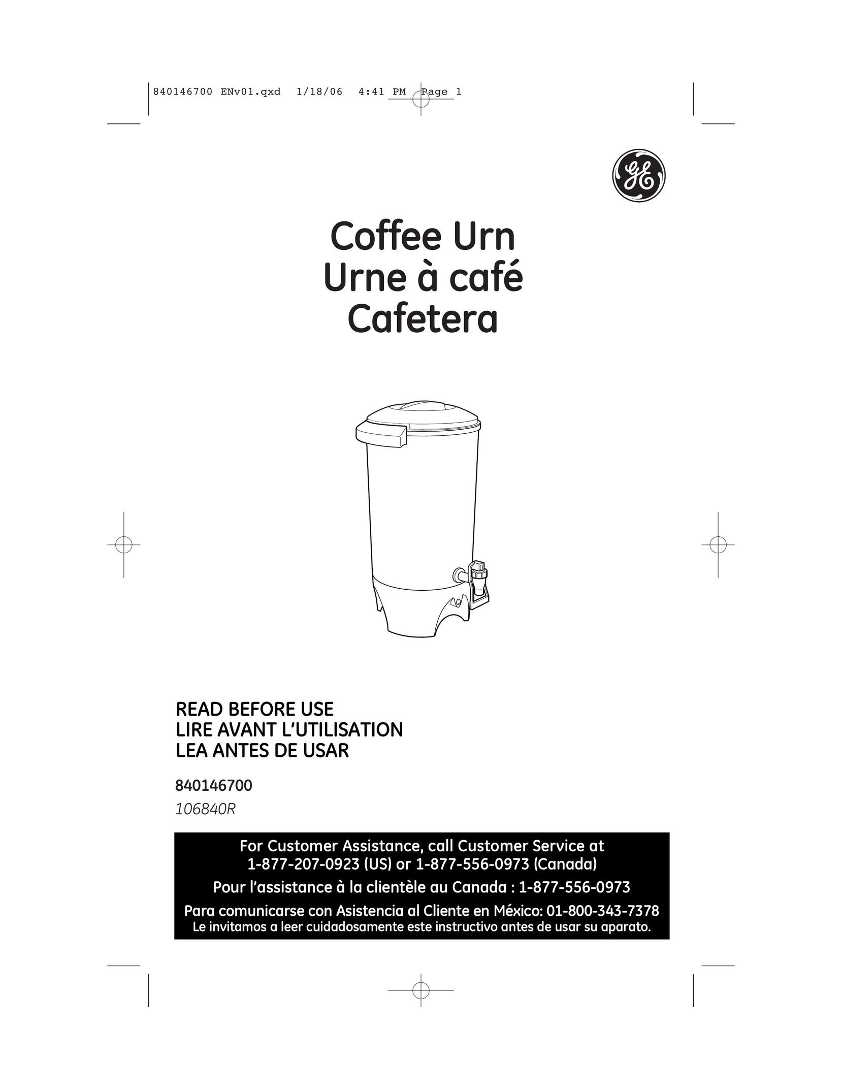 GE 106840 Coffeemaker User Manual