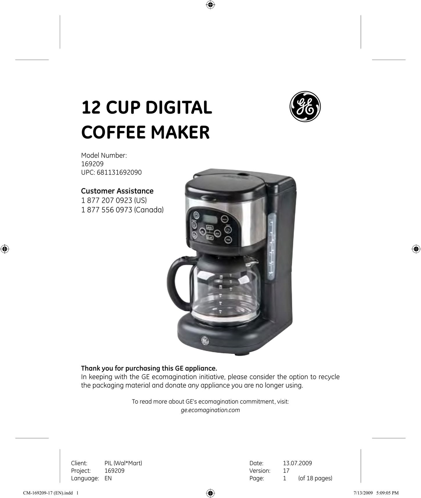 GE 681131692090 Coffeemaker User Manual