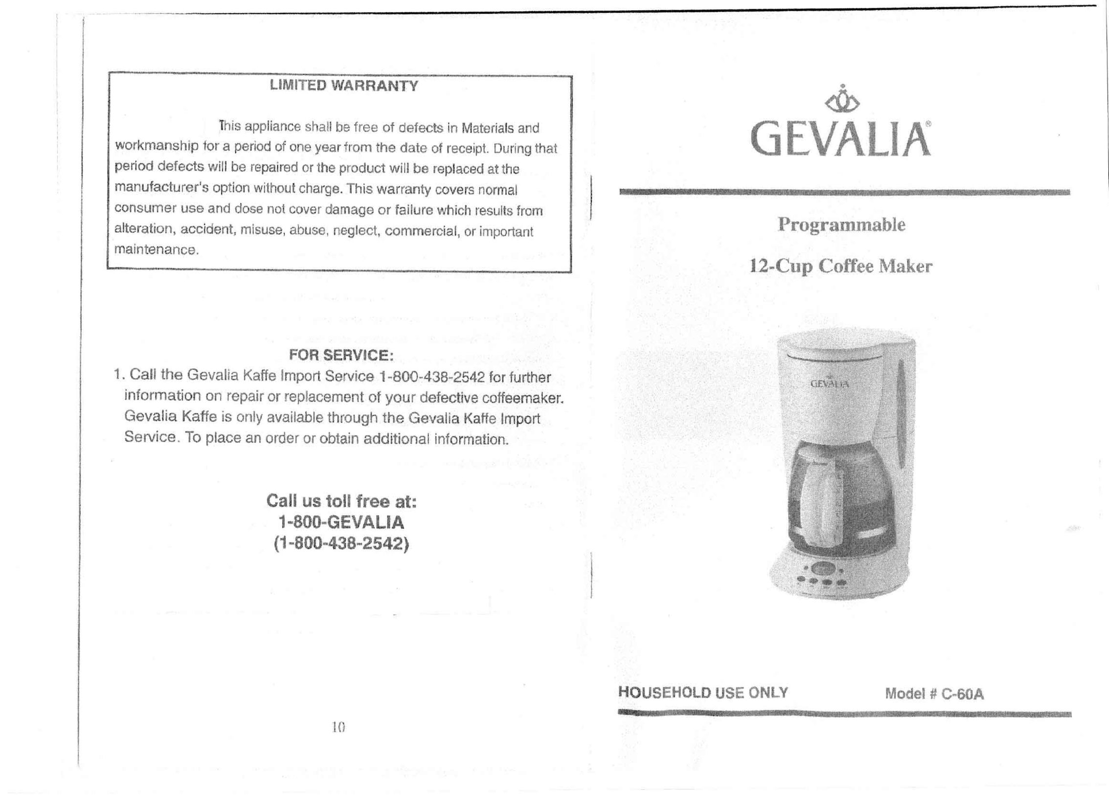 Gevalia C-60A Coffeemaker User Manual