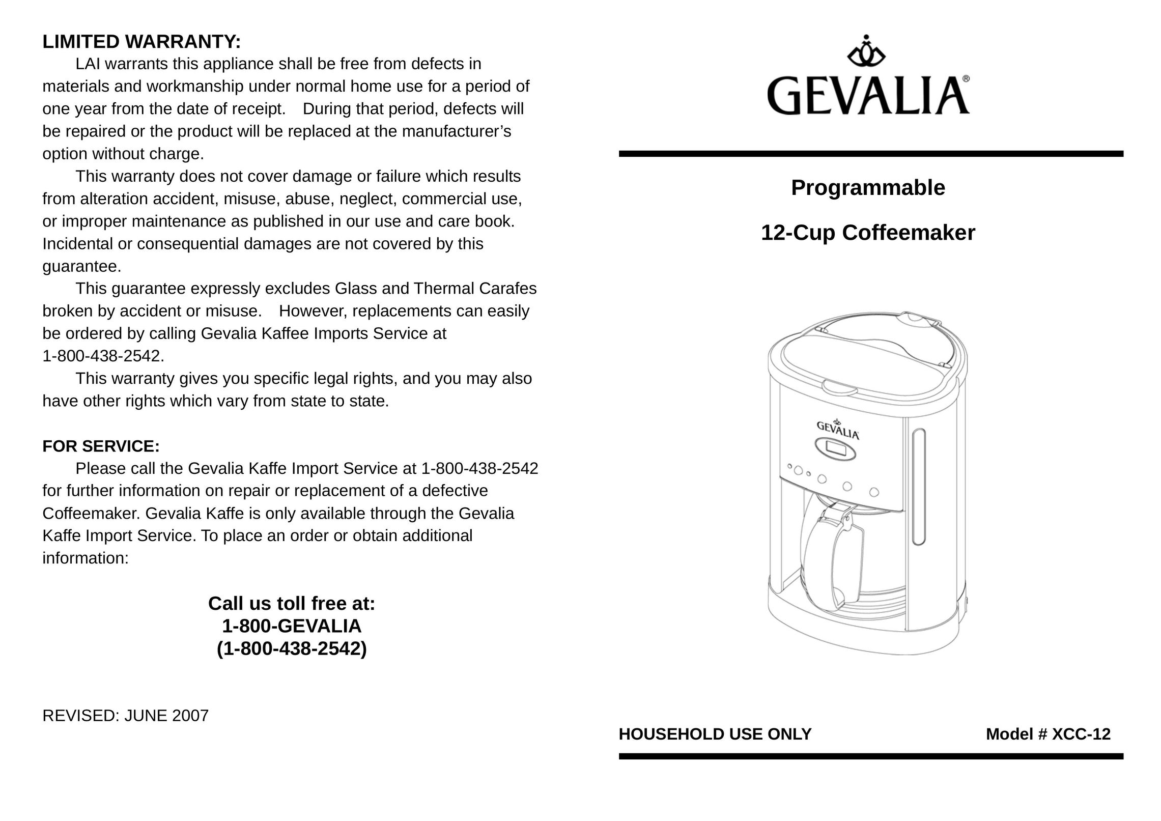 Gevalia XCC-12 Coffeemaker User Manual
