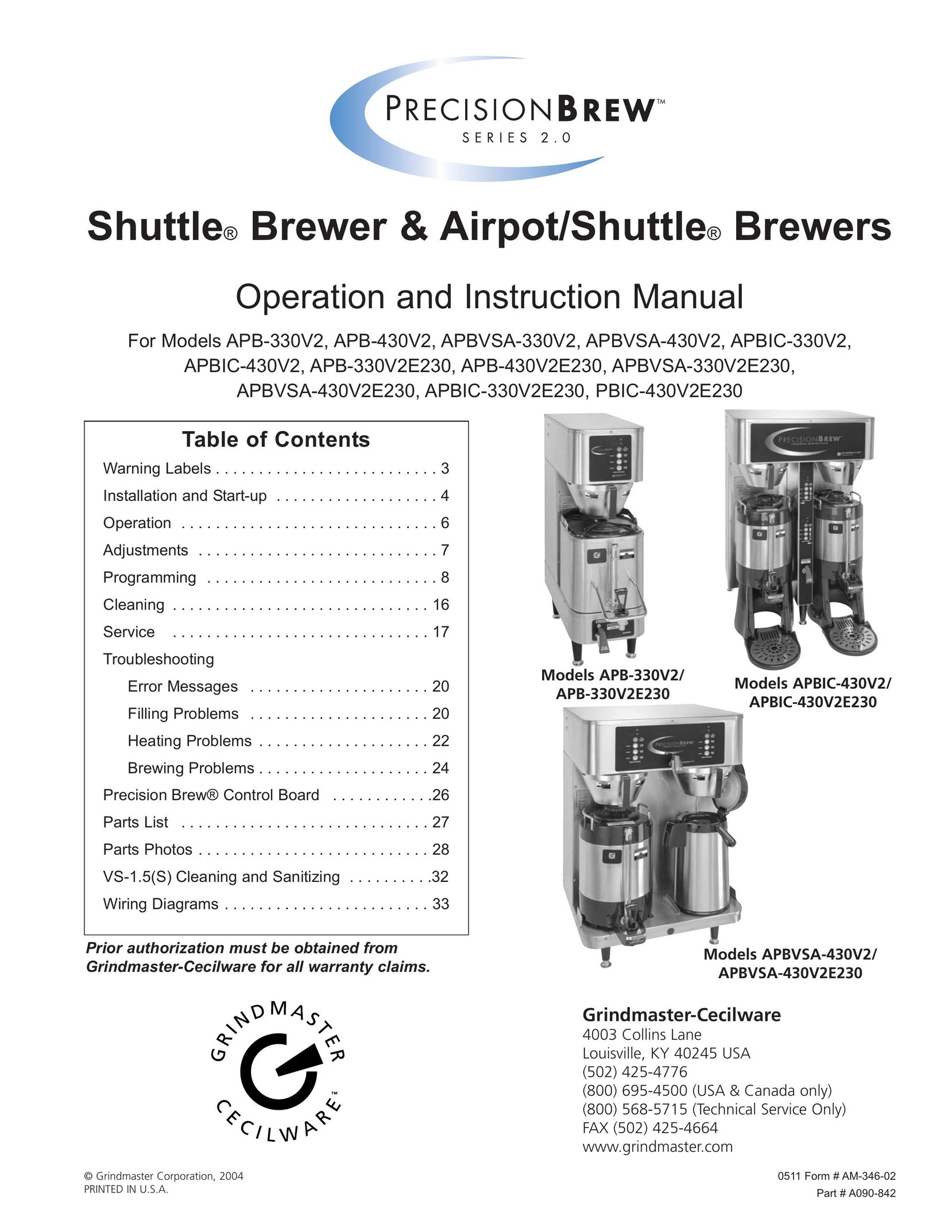 Grindmaster APBIC-330V2E230 Coffeemaker User Manual